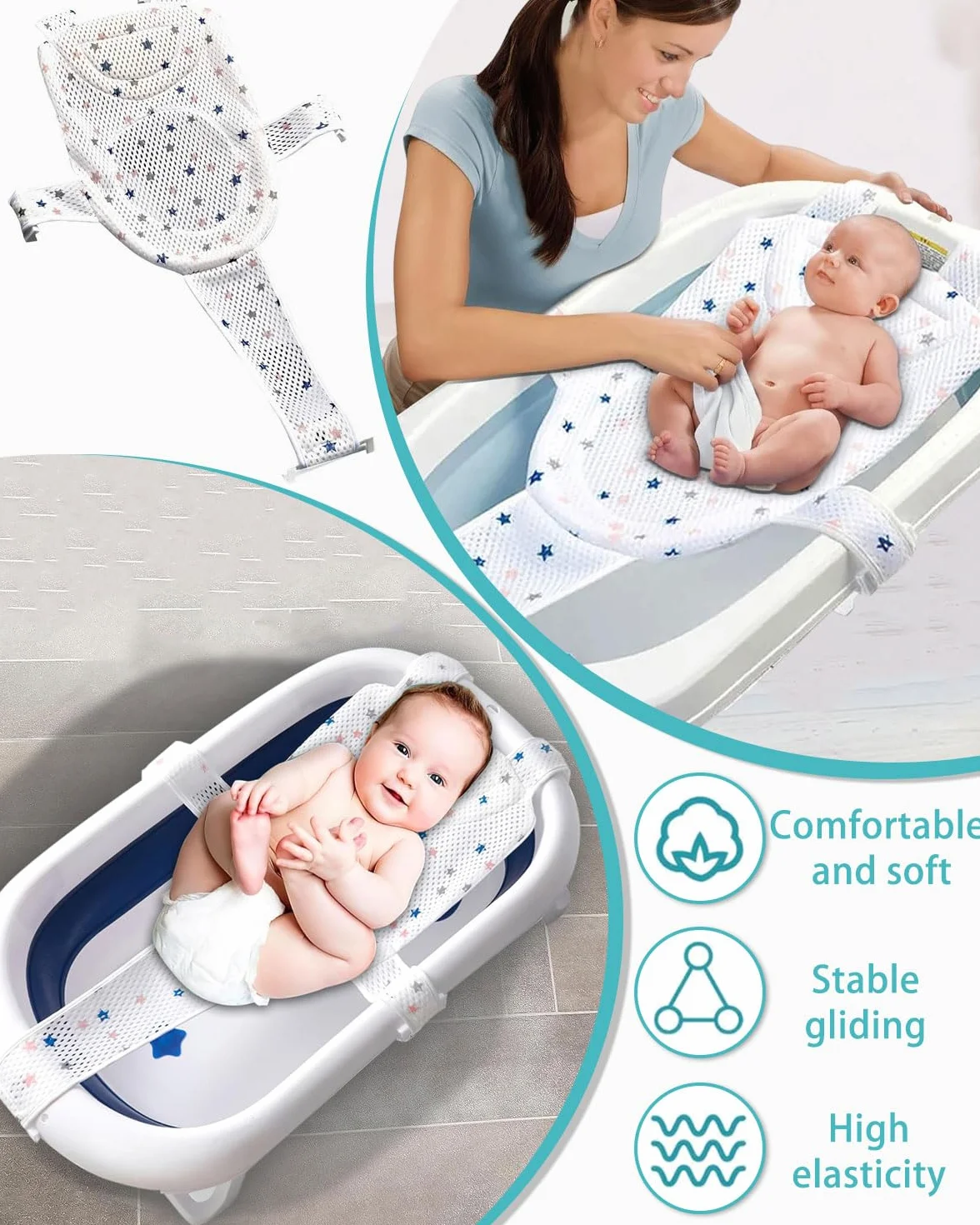 Universale Tappetino da Bagno per Neonati, Cuscino Bagnetto Neonato,Rete Bagnetto Sedile Bagnetti, Bagnetto Supporto Sedile Regolabile, Tappetino per il bagnetto Neonato, per Bambino 0-4 anni
