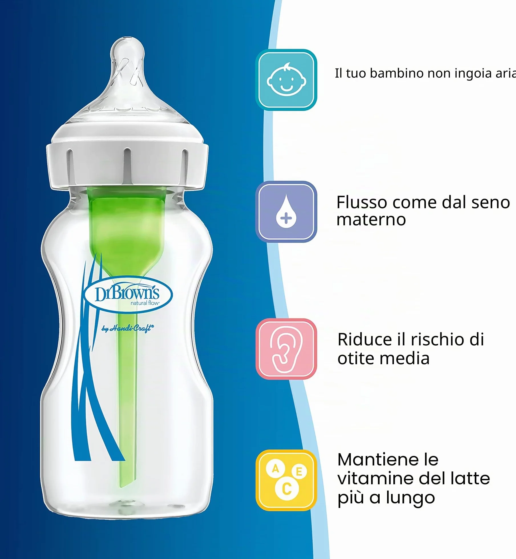 Dr. Brown'S Options +, Biberon a bocca larga, 150 ml, trasparente