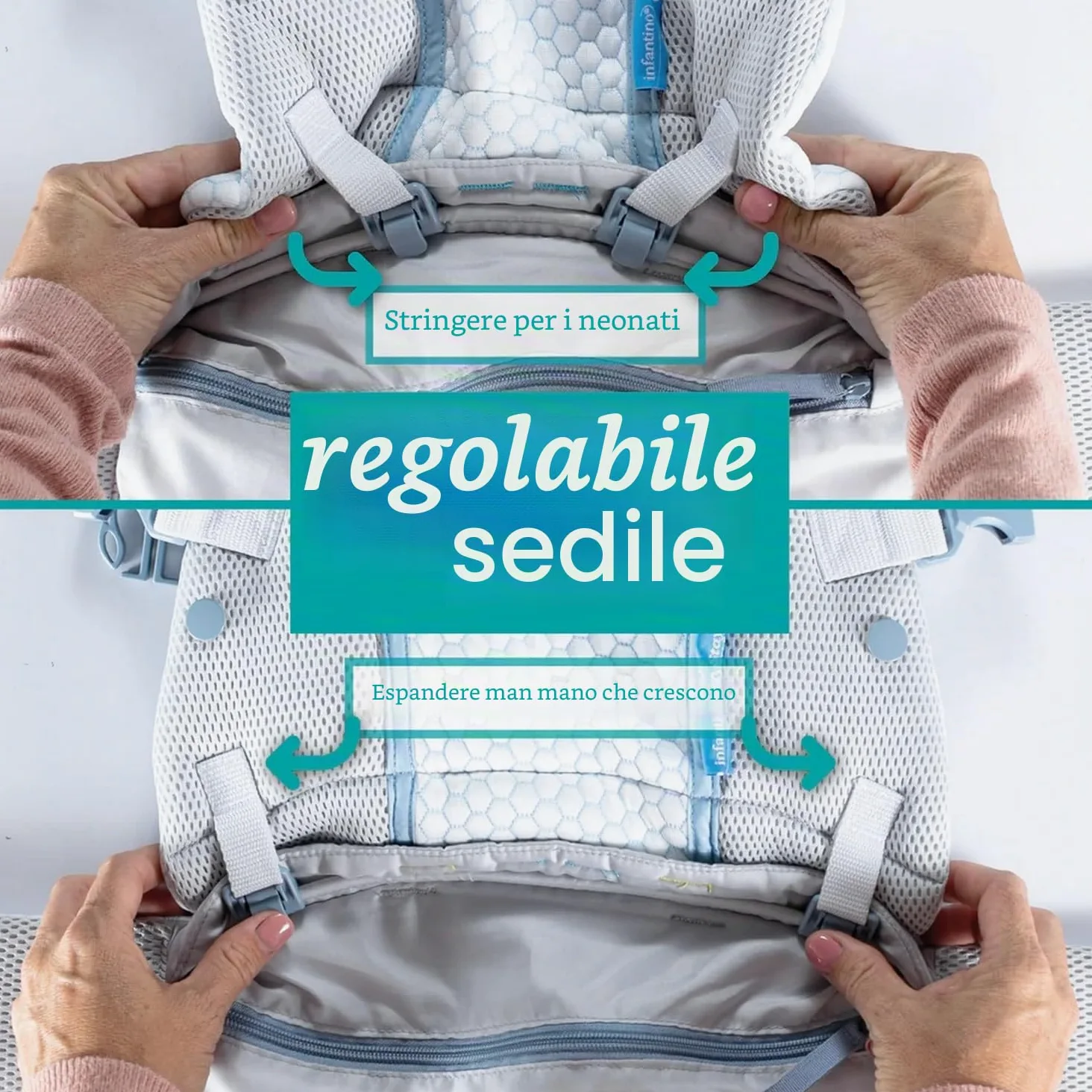 Infantino Staycool - Marsupio convertibile 4 in 1, comoda tasca portaoggetti, design ergonomico, adattabile per gli anni, legame a mani libere per neonati e bambini da 3,63 a 18,14, grigio