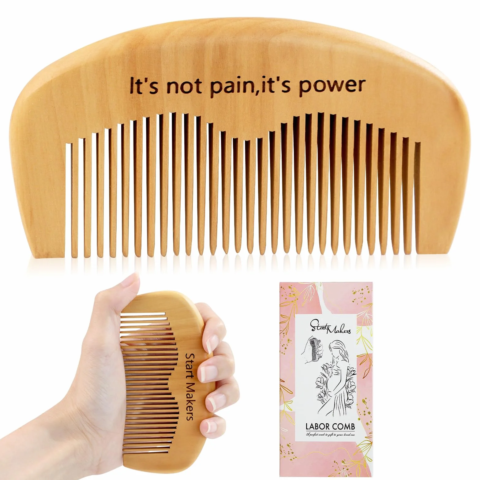 Start Makers Pettine da Parto & Pettine in Legno, Doppia Funzione per Travaglio e Capelli, Regalo Originale per Donna Incinta, Ideale per Ospedale e Dopo Parto