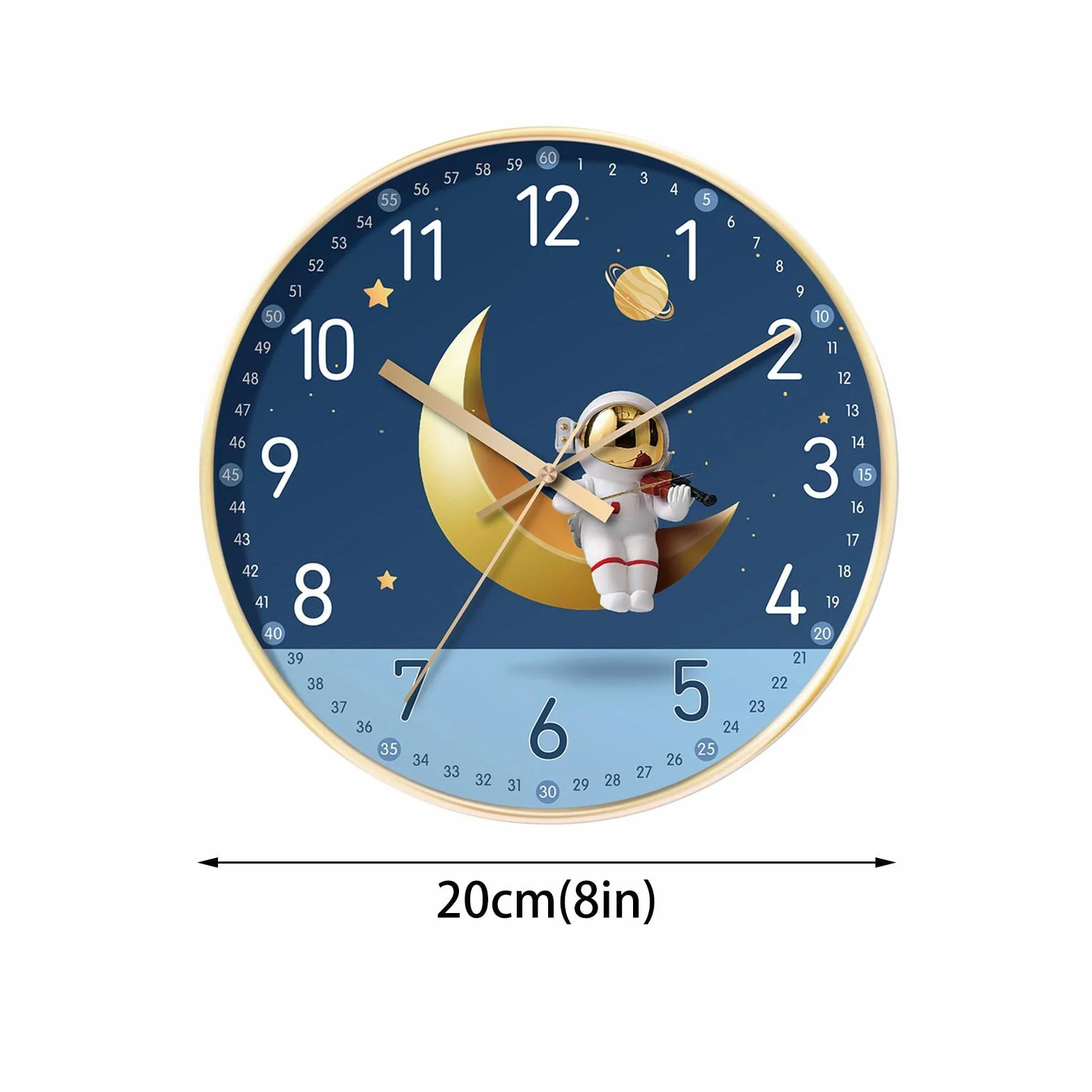 F Fityle Orologio da Parete Senza ticchettio Silenzioso 8" per cameretta dei Bambini, Astronauta Luna