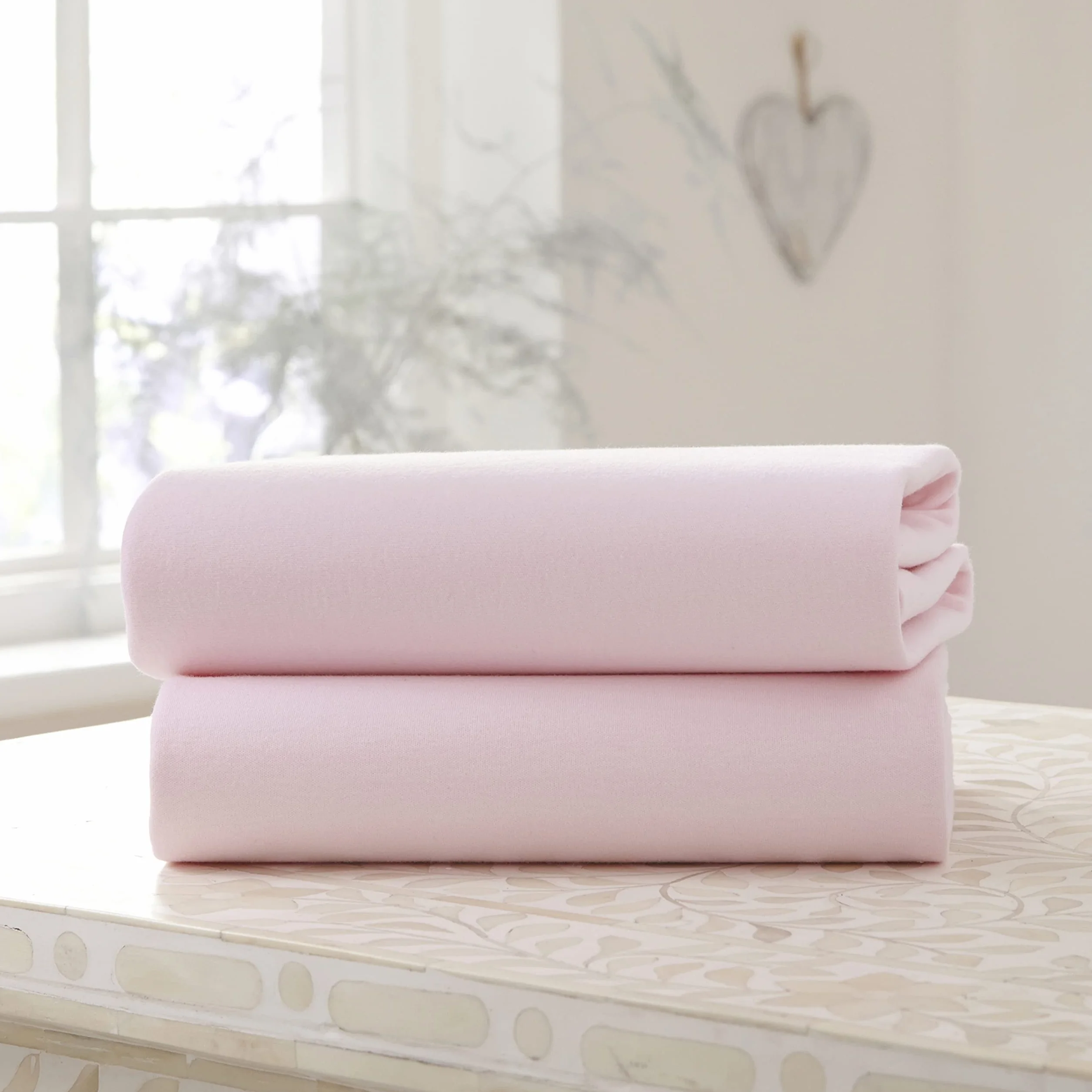 Clair de Lune - Lenzuola con angoli in cotone Jersey, Set 2 pz., Rosa