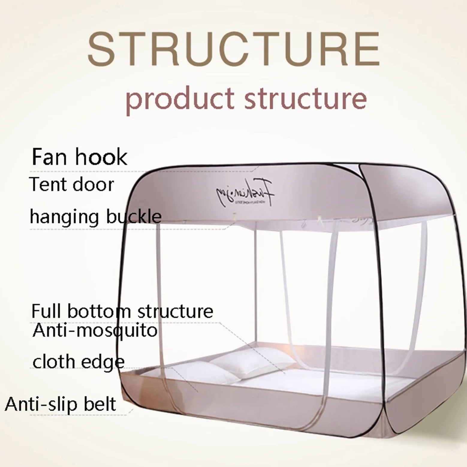 Zanzariera per Letto a baldacchino, Campeggio, Matrimoniale, Portatile, da Viaggio, per casa, antizanzare, Pieghevole, a comparsa, per Letto, Grigia - 1,5 * 2,0 m