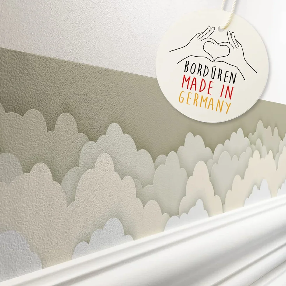 Bordo autoadesivo per cameretta dei bambini con le Nuvole in Cielo beige, 450 x 11,5 cm, decorazione da parete per ragazze e ragazzi