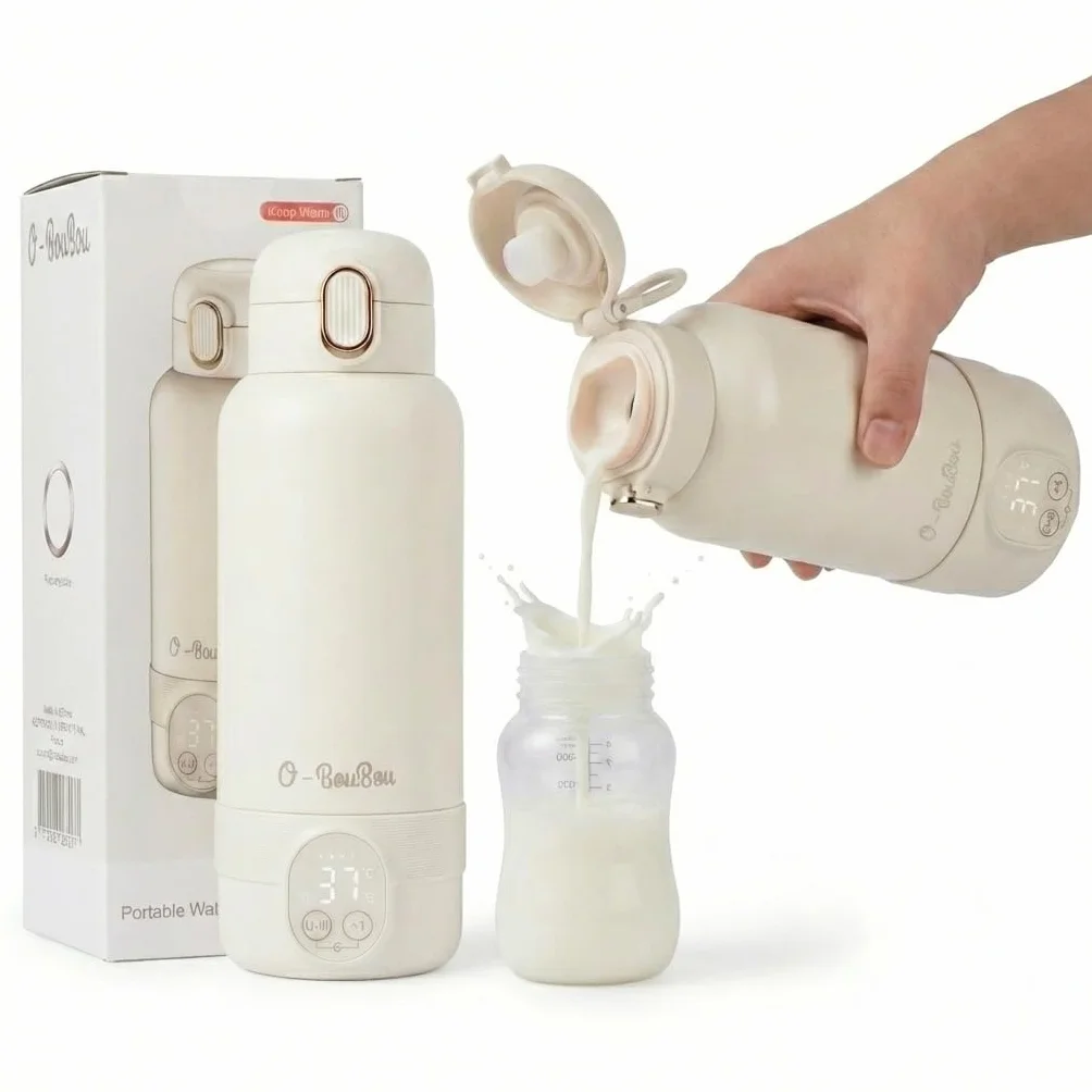 Scaldabiberon Portatile – Scalda Biberon Neonato – Capacità 500 ml – Latte Materno e Acqua – Acciaio Inossidabile – per la Notte, le Gite e i Viaggi – Riscaldamento Rapido – Batteria a Lunga Durata
