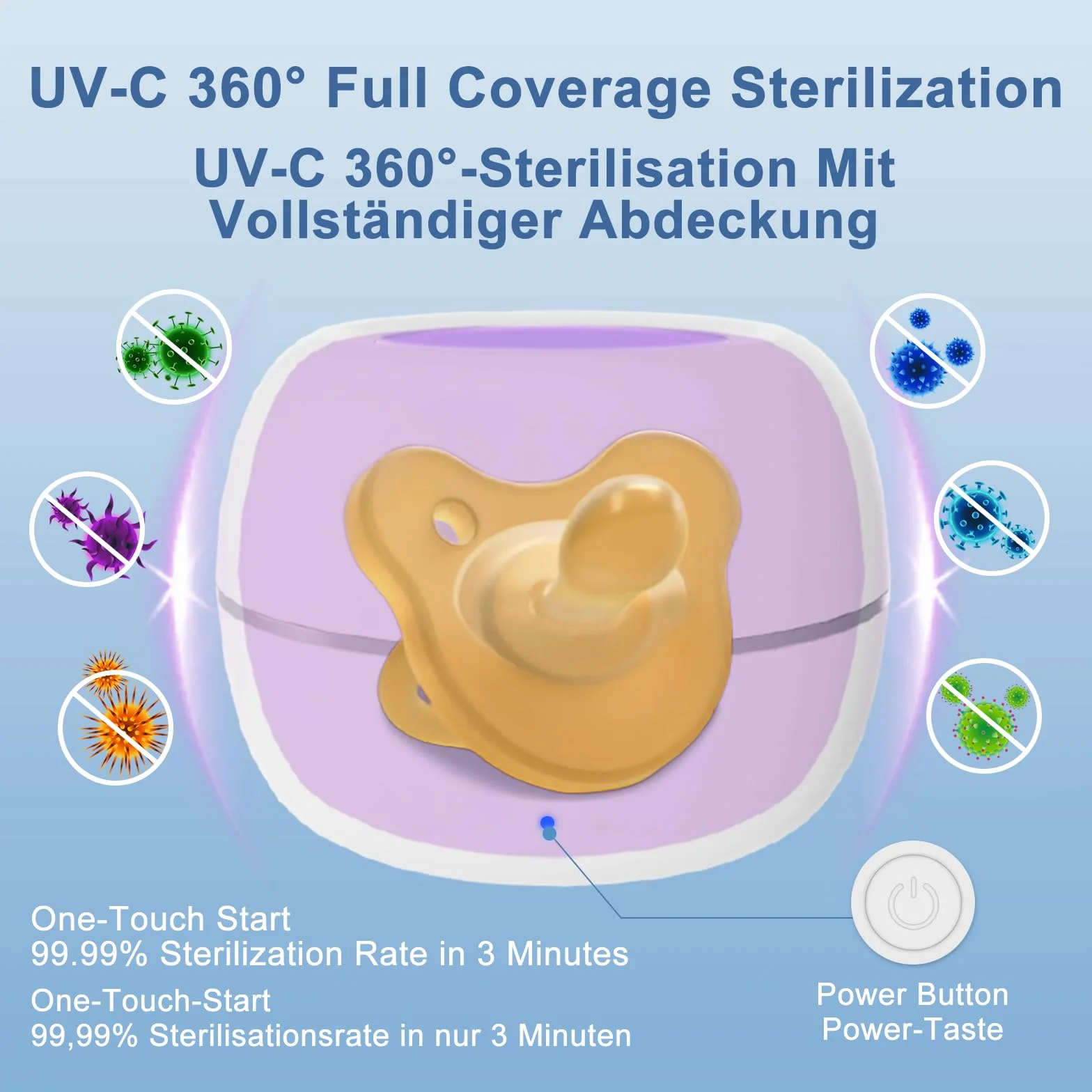 MOMMED Sterilizzatore UV Portatile, Sterilizzatore Portatile per Succhietti, Sterilizzazione al 99,99% in 3 Minuti, Autonomia della Batteria di 270 Minuti, Disinfettante per Succhietti da Viaggio