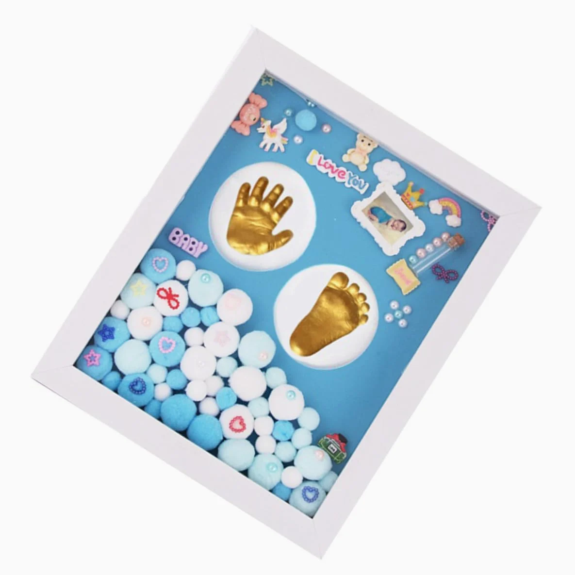 ifundom Cornice Kit Piedi Impronte per e Mani Oro Acrilico Originale Set Regalo per Battesimo e Ricordi per Ragazzo Ragazza Maschi Familiari