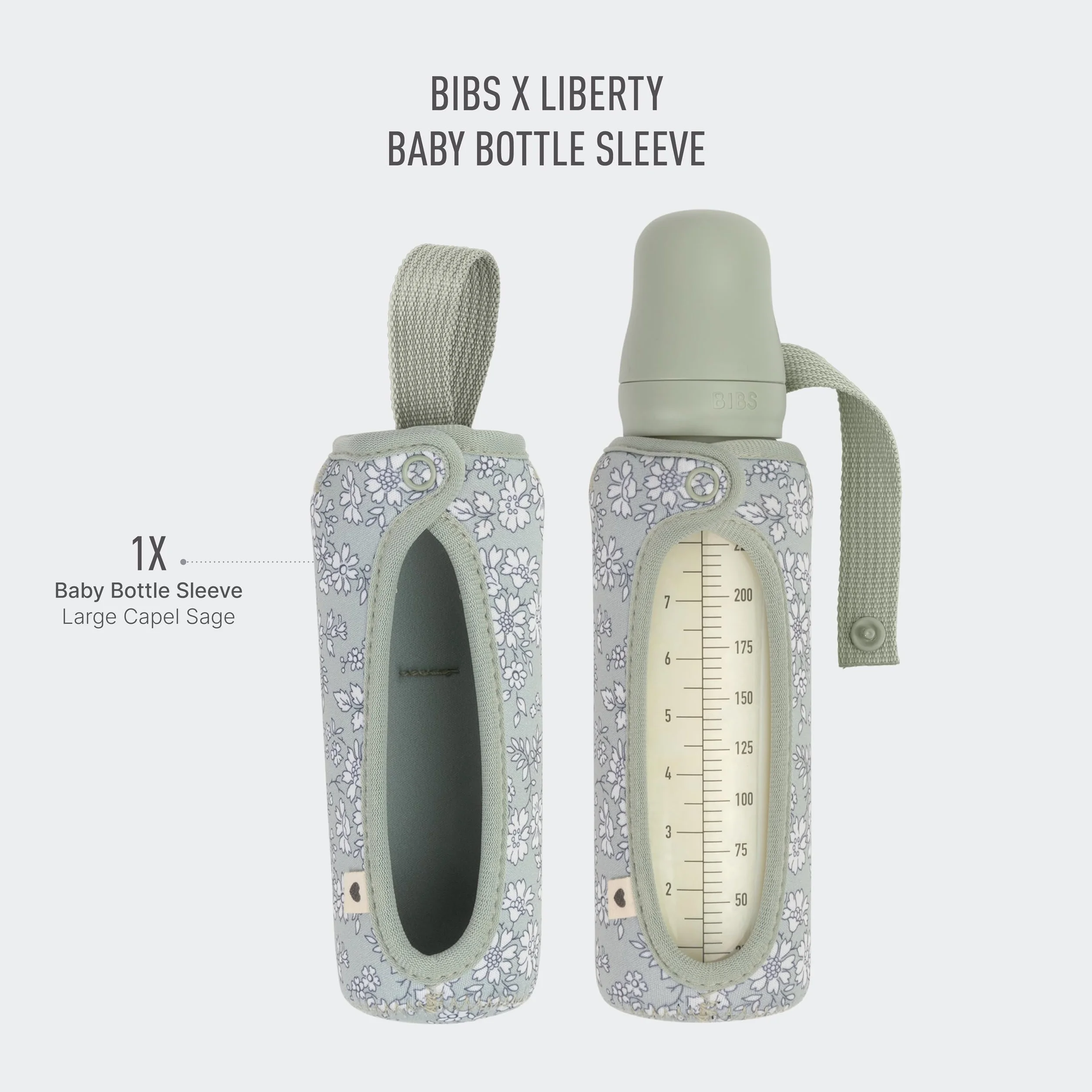 BIBS x LIBERTY Copribiberon 225ml - Custodia protettiva in neoprene per biberon BIBS - Design con stampa Liberty, Large, Capel Sage