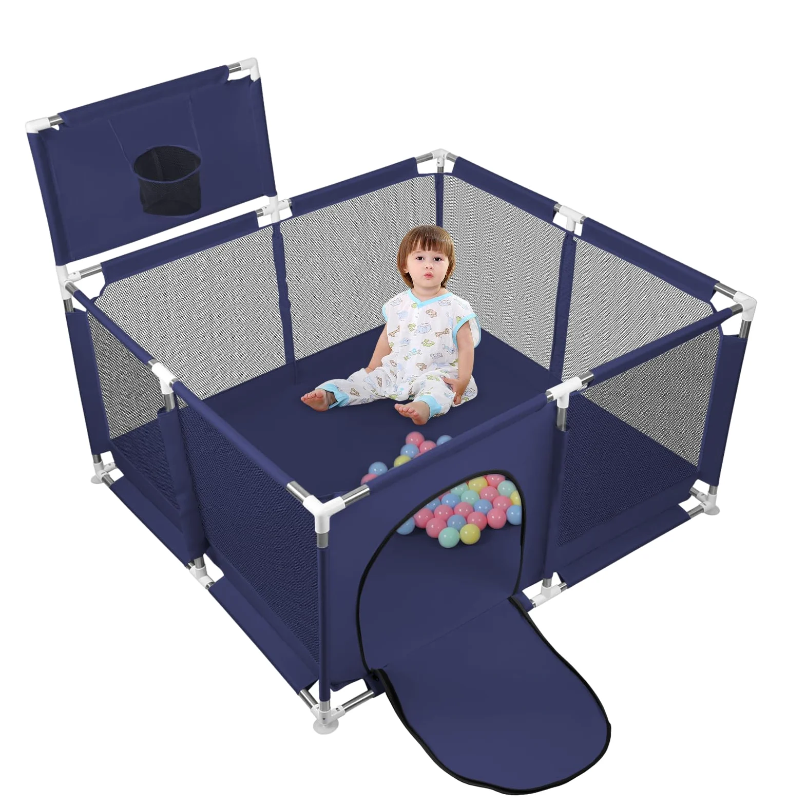 Box compatto per bambini, con 50 palline + 4 piastre di aspirazione, box e stalle con rete traspirante, da 0 a 48 mesi