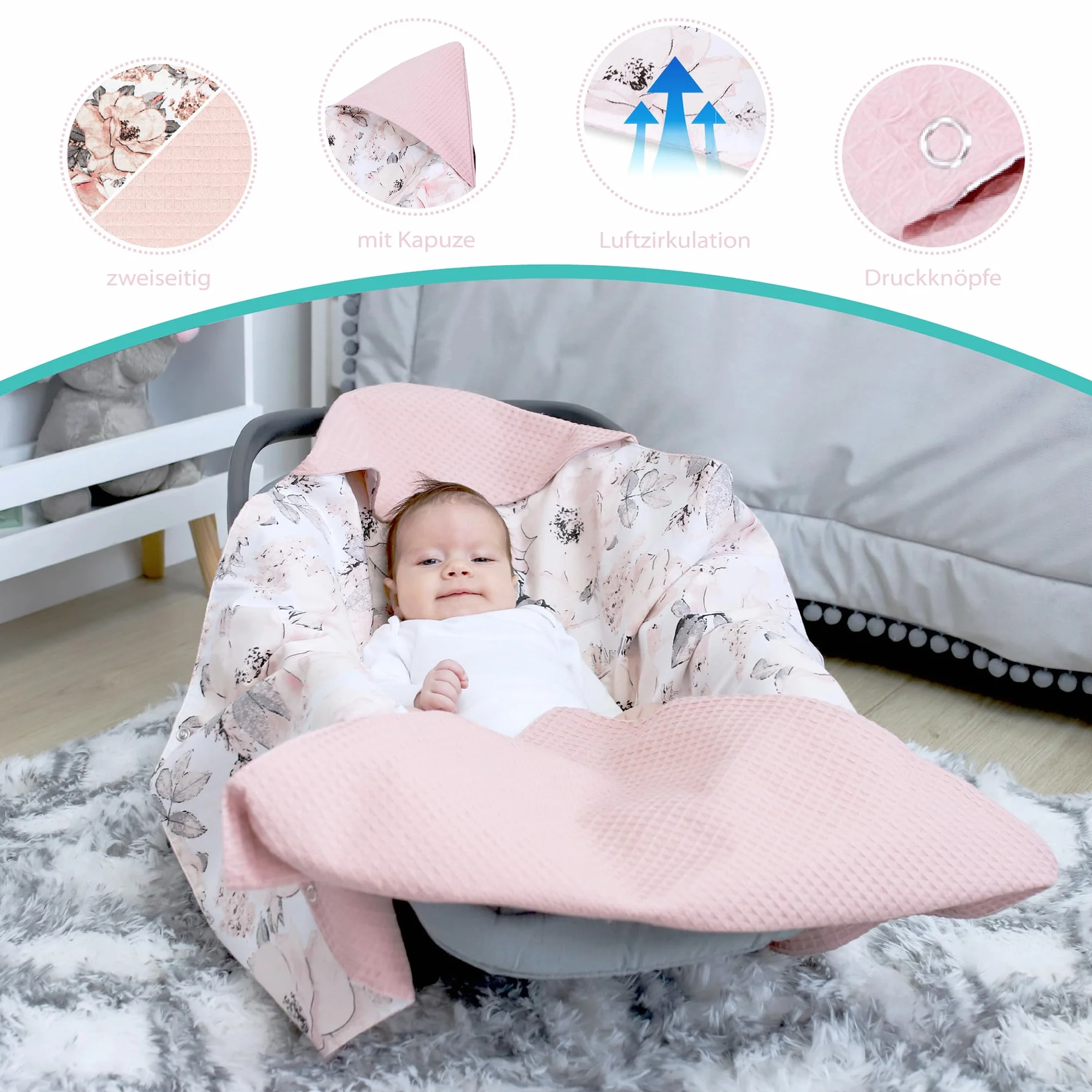 Totsy Baby Coperta per seggiolino auto universale per tutte le stagioni, in piquet di cotone, a nido d'ape, rosa selvatica, rosa sporco