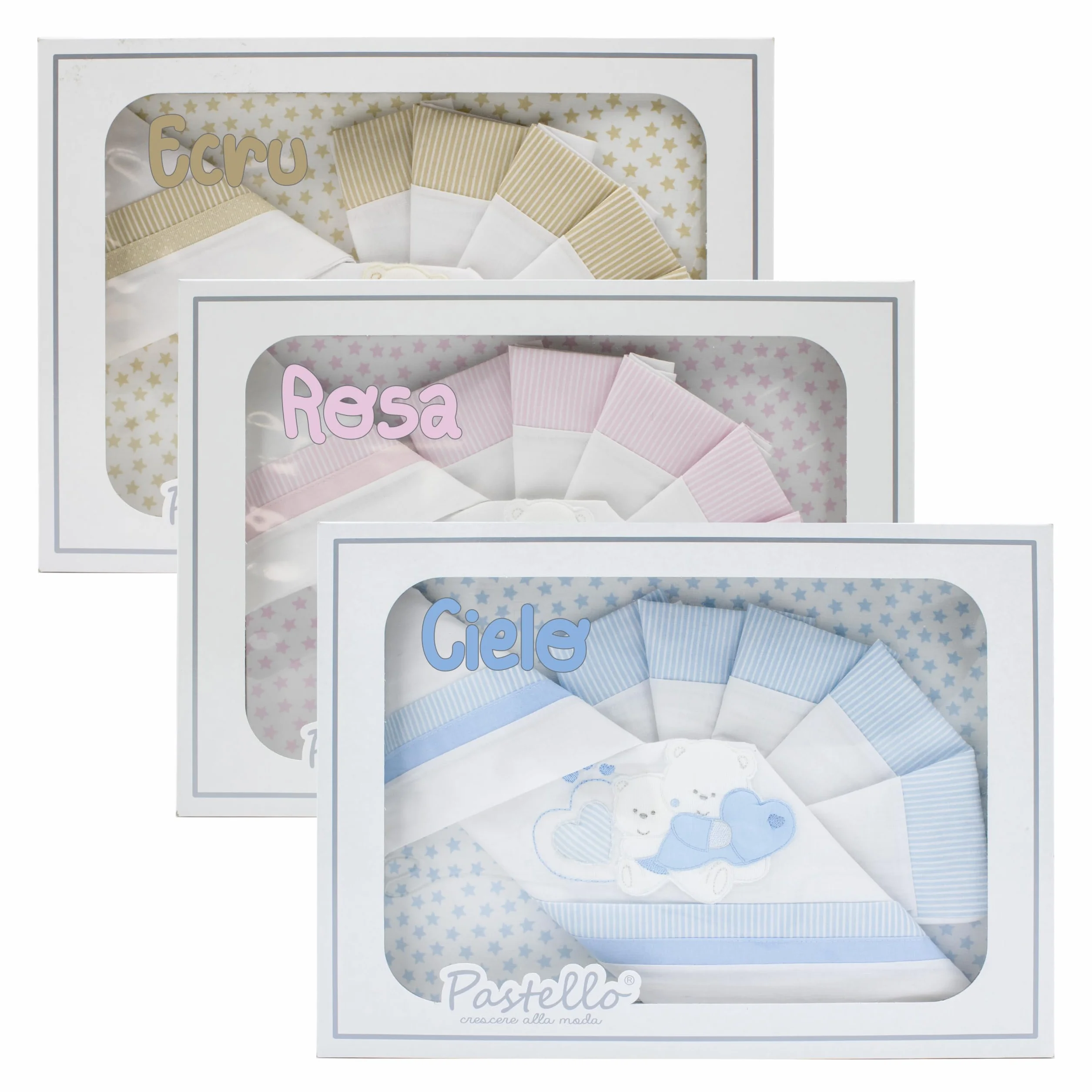 PASTELLO - Coordinato Carrozzina 3 Pezzi, 100% Cotone per Neonati, Completo Lenzuola con Ricamo (Art. LC9E. CIELO)
