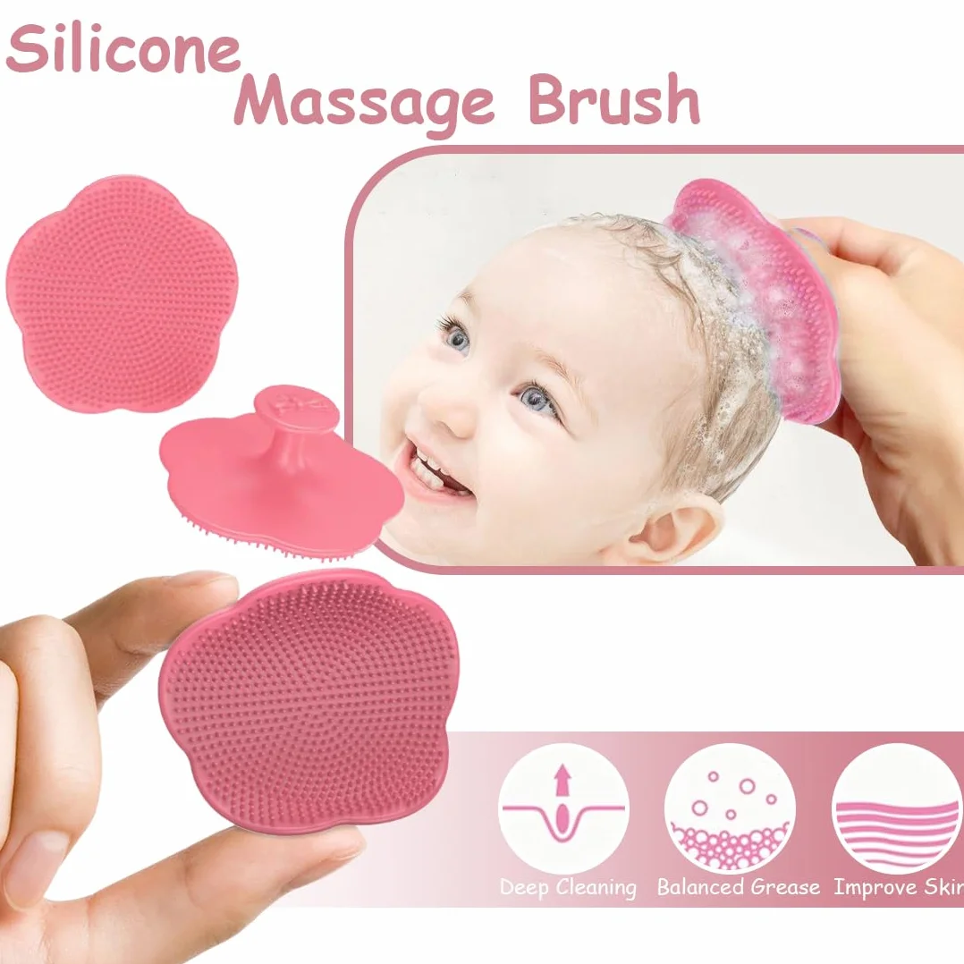 2 Spazzole Morbide per Rimozione della Crosta di Latte, Setole in Silicone Sicure per Neonati, con Pettine per Capelli e Spazzola per Massaggio alla Testa