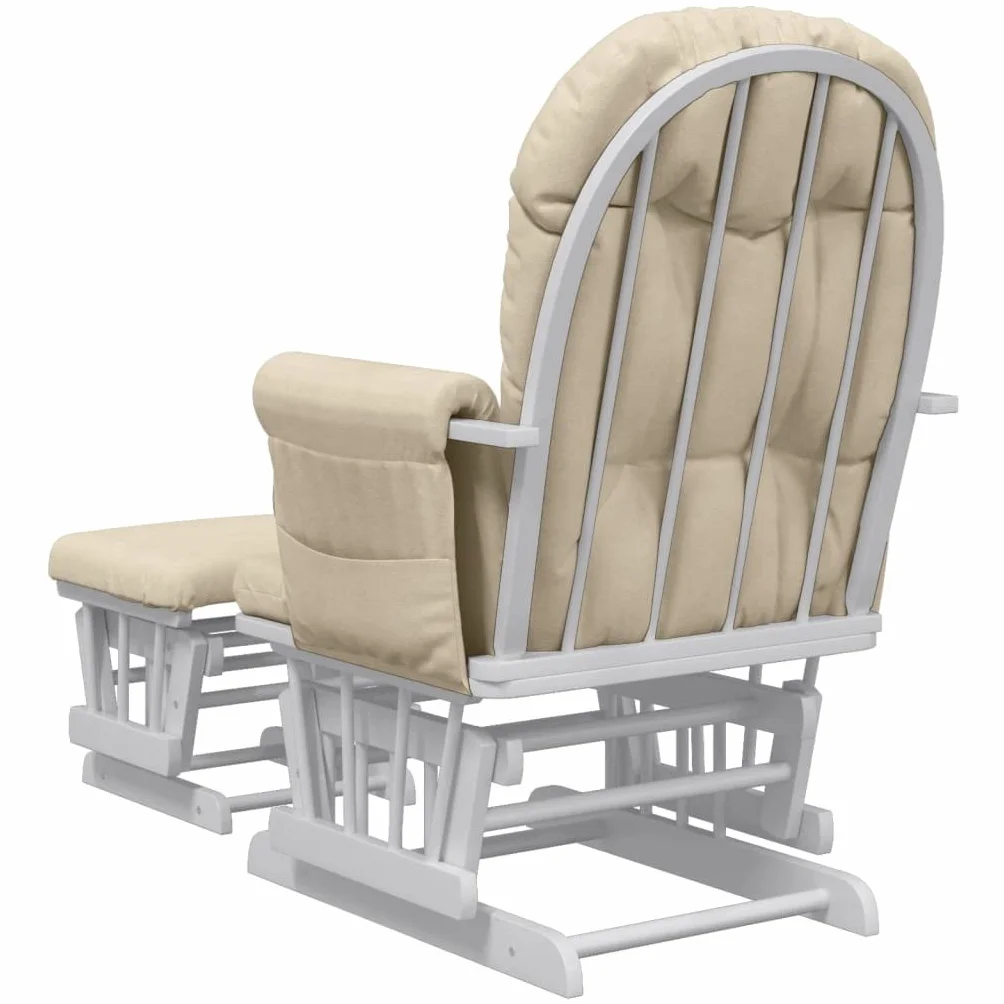 Brokky 351663 Poltrona Glider con Sgabello Bianco Crema in Tessuto Nursing Aliante maternità Sedia a Dondolo con Blocco Scorrevole e poggiapiedi