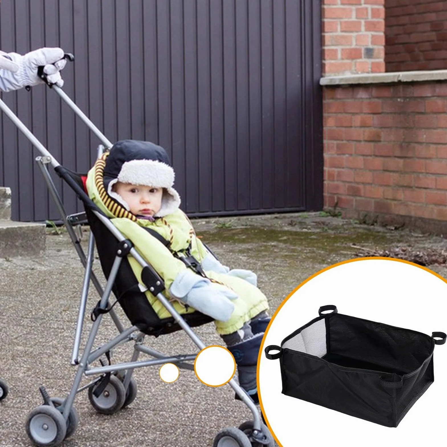 Sotto il cestino del passeggino, cestino inferiore del passeggino - Borsa portaoggetti per passeggino - Borsa portaoggetti portatile per passeggino, custodia in rete in tessuto Oxford per