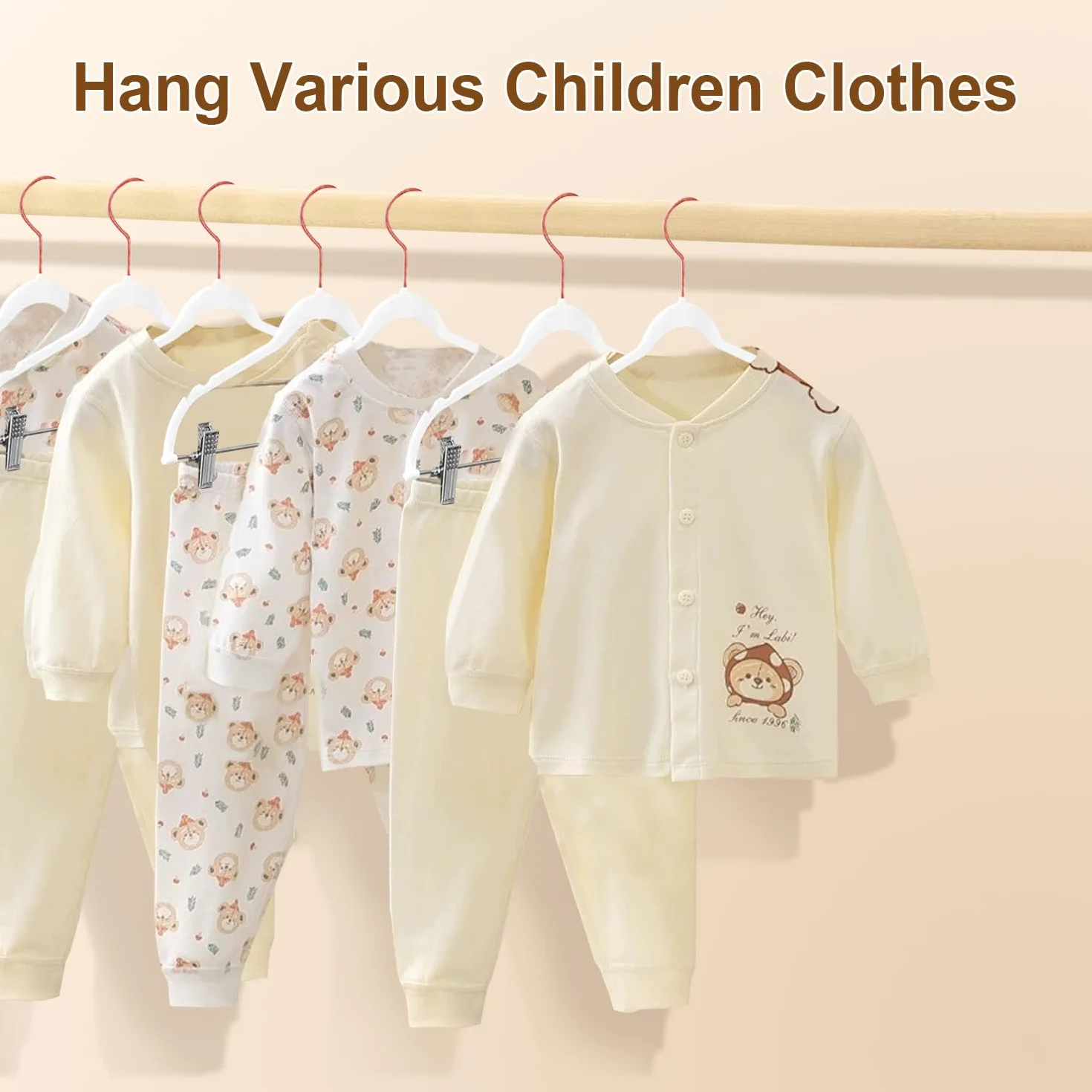 Appendiabiti per Bambini con clip, 30cm Grucce per Bambini con Ganci Girevoli a 360°, Grucce di Velluto Antiscivolo per Camicie, Pantaloni, Gonne, Abiti, Giacche 14 Pezzi Bianco (Oro Rosa)
