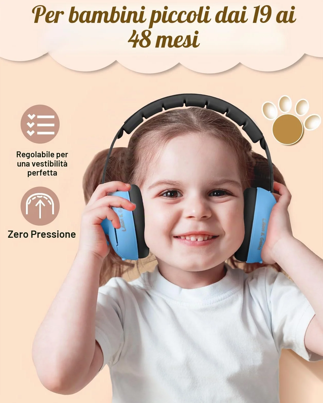 Lilian&Gema Casco Anti Rumore 2 in 1, Confortevole e Regolabile per Bambini fino a 48 Mesi, Ideale per Sonno e Attività