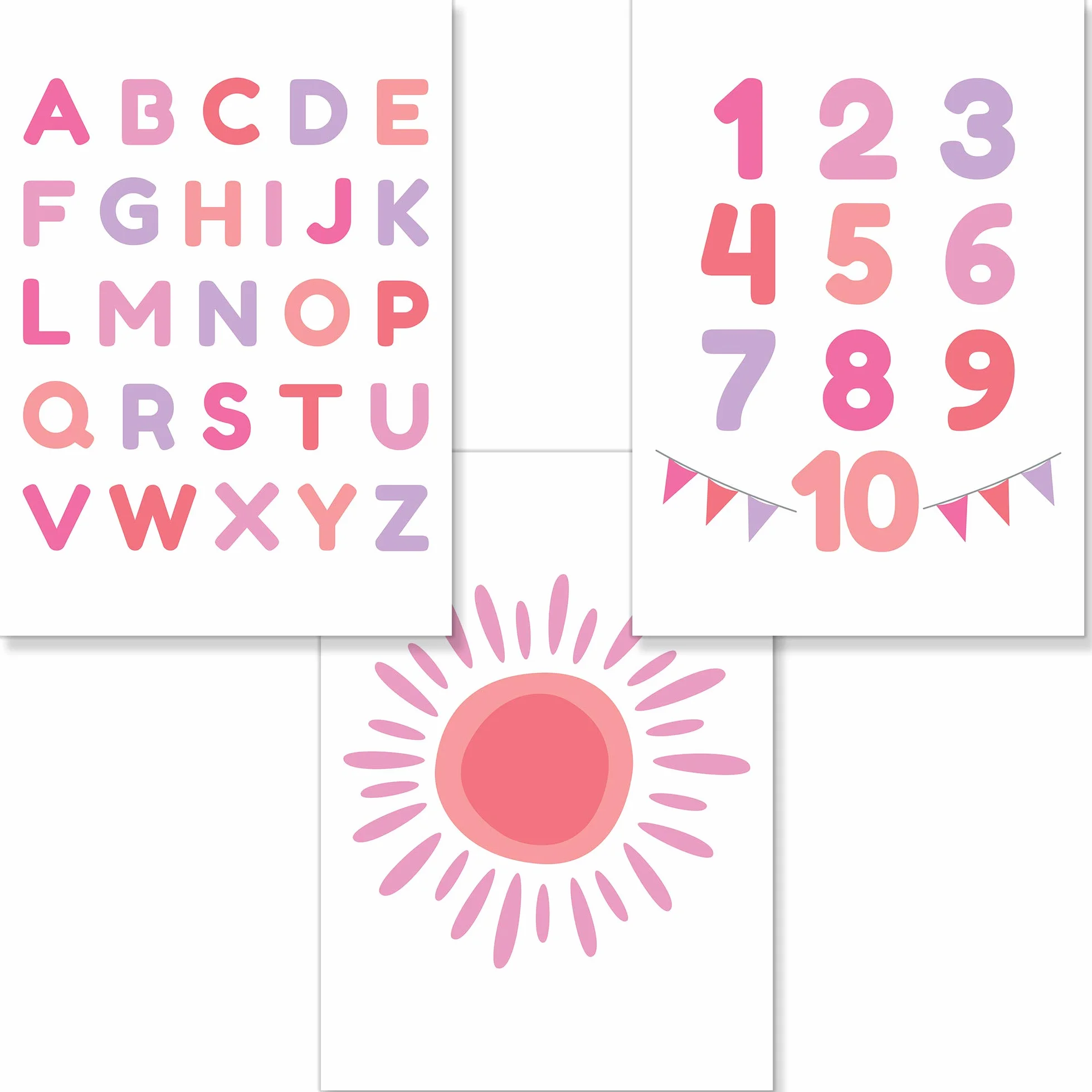 PREMYO Quadri per Camera Bambini - Set di Poster Alfabeto ABC Rosa - Stampe da Parete Decorazione Cameretta Neonato A4