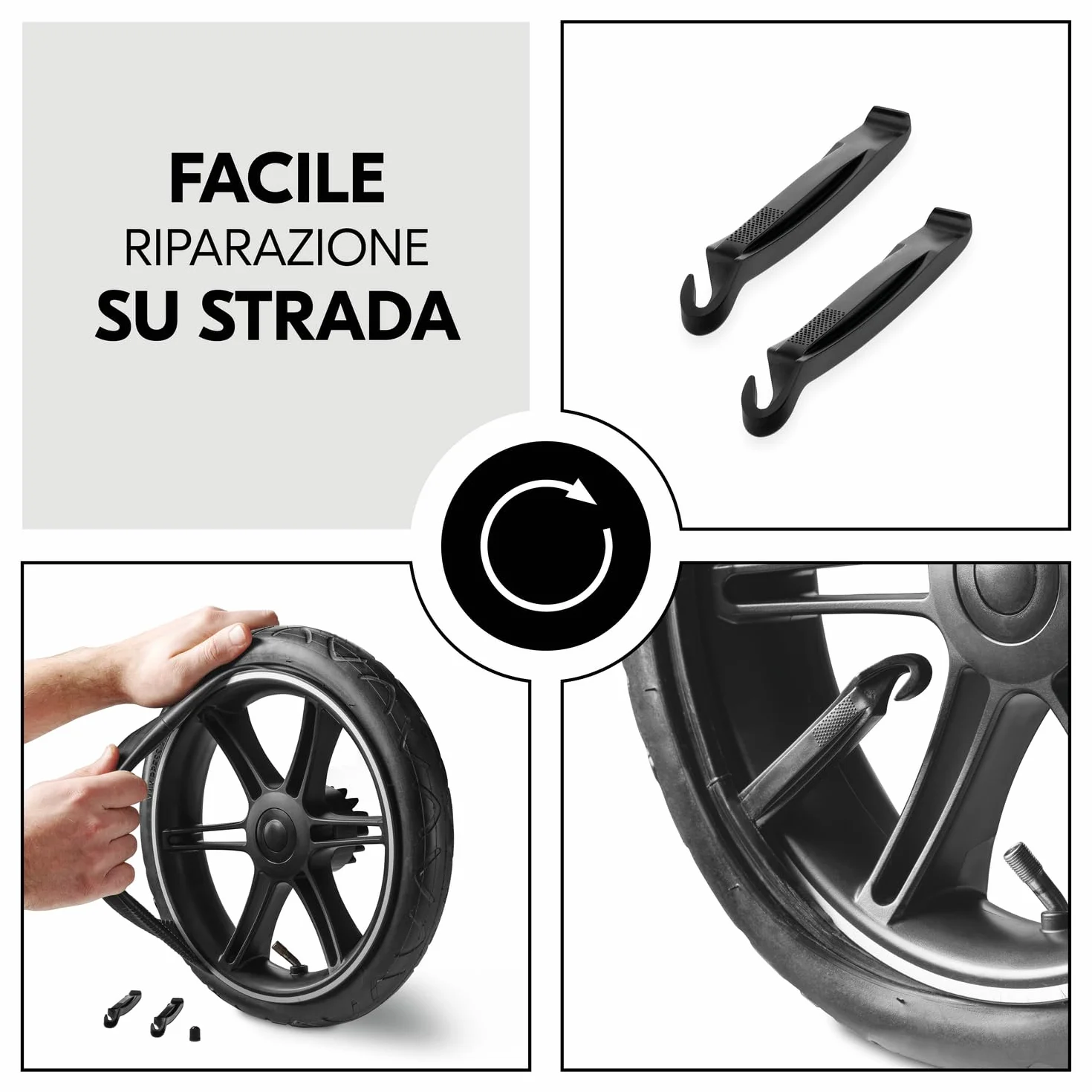 hauck Kit Riparazione Gomme per Passeggini 3 Ruote - 2 Camere D'Aria da 12" e 1 da 10" e Leve Cacciagomme - Kit Riparazione Ruote Per Passeggino come il Rapid 3 Air di hauck - Nero