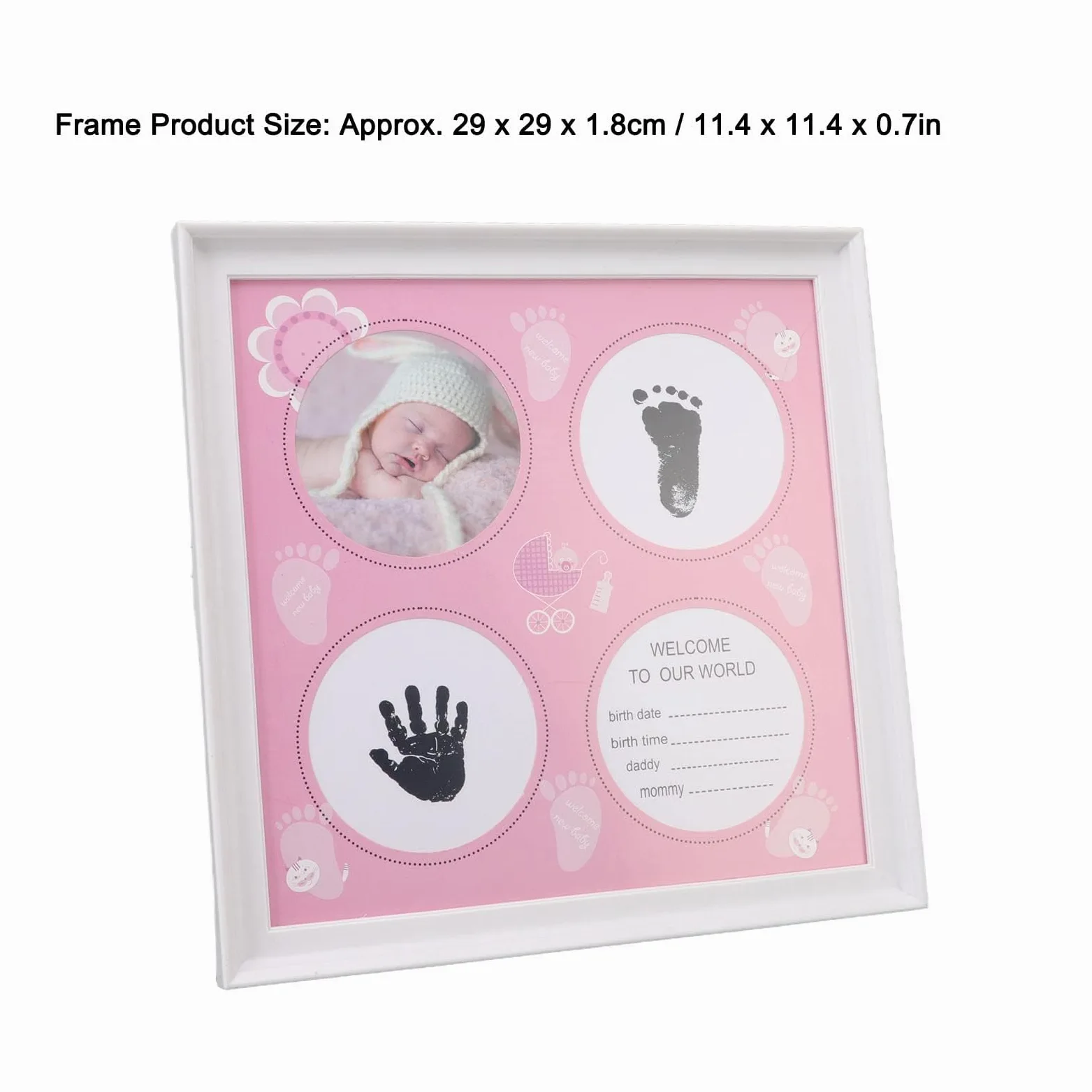 Kit per impronte di piedi del bambino, cornice in plastica per foto e impronte dei piedi del bambino (rosa)