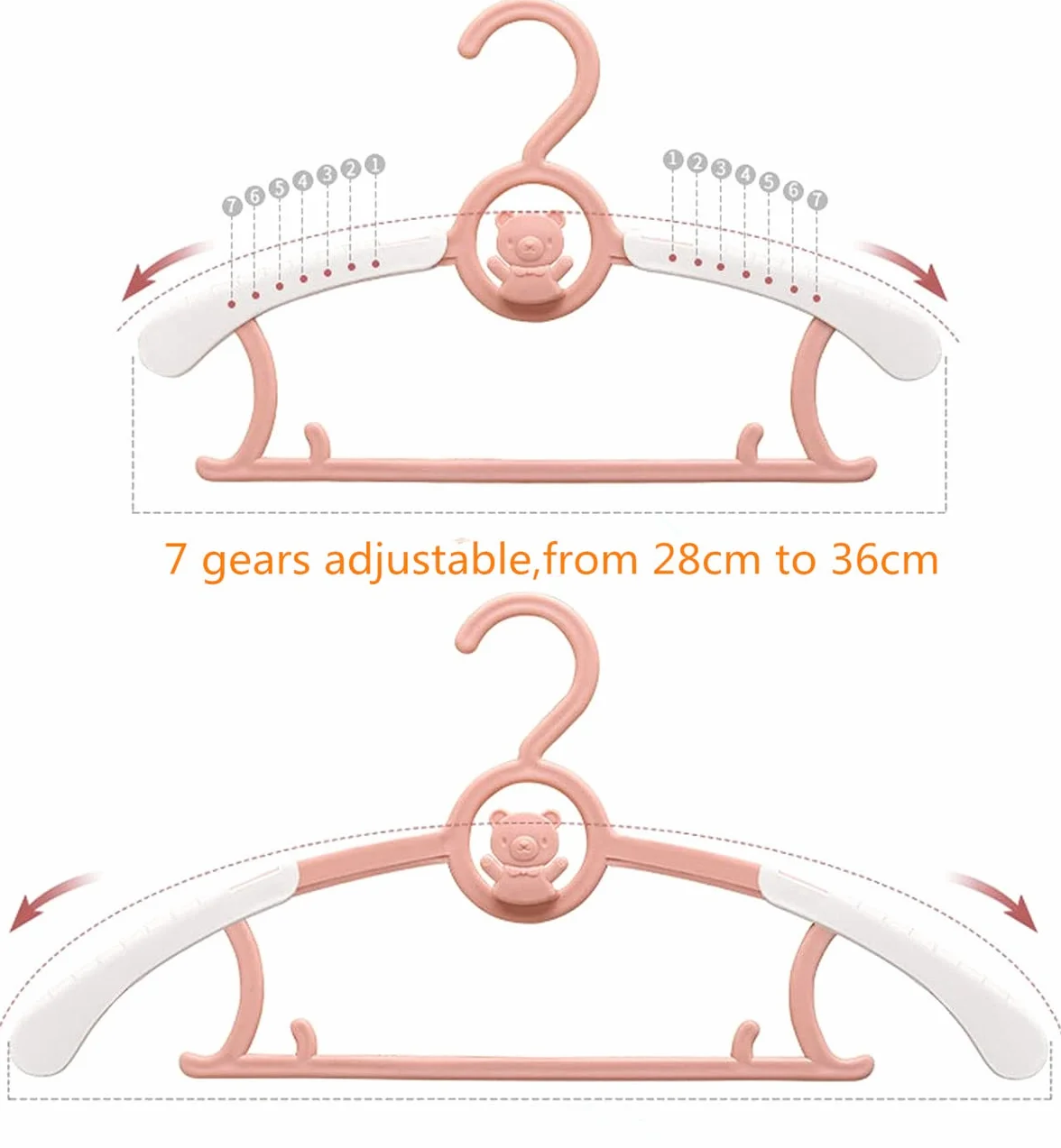 Spesh 20 grucce bambini, appendiabiti bambini,28-36 cm regolabili, in plastica, con ganci impilabili a forma di orsetto (grigio)