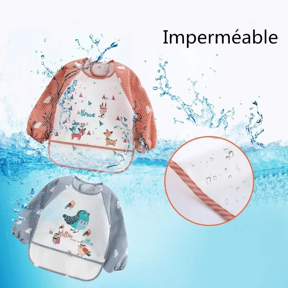 Set di 3 Bavaglino a Manica lunga Bavaglino Impermeabile Grembiule 6 a 36 mesi