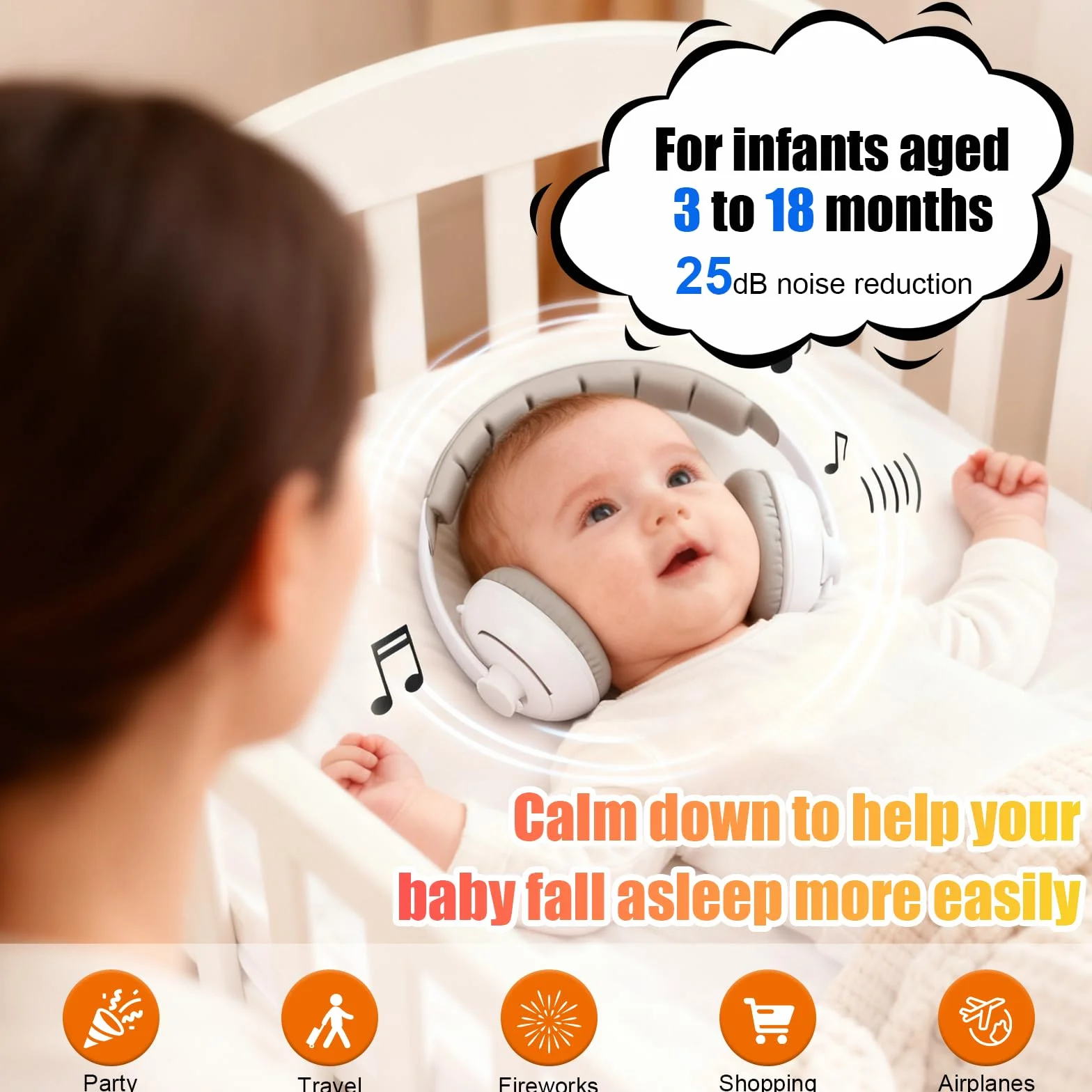 2 in 1 Cuffie Neonato Antirumore 25dB, per Protezione dal Rumore, Regolabili Cuffie Protezione Dormire Bambini, Protettori Acustici per Neonati, per Bambini da 0 a 48 Mesi, per il Sonno, Viaggi