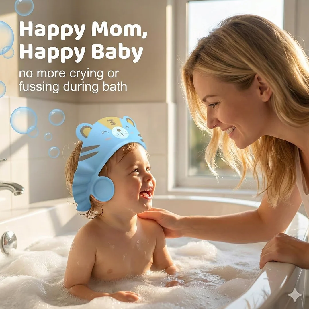 2 Pezzi Cappello Doccia Bambini, Visiera Doccia Bambini, cuffia per shampoo regolabile per bambini, scudo per il lavaggio dei capelli, Bambini Regolabile Doccia Cap per Protezione (Tigre).