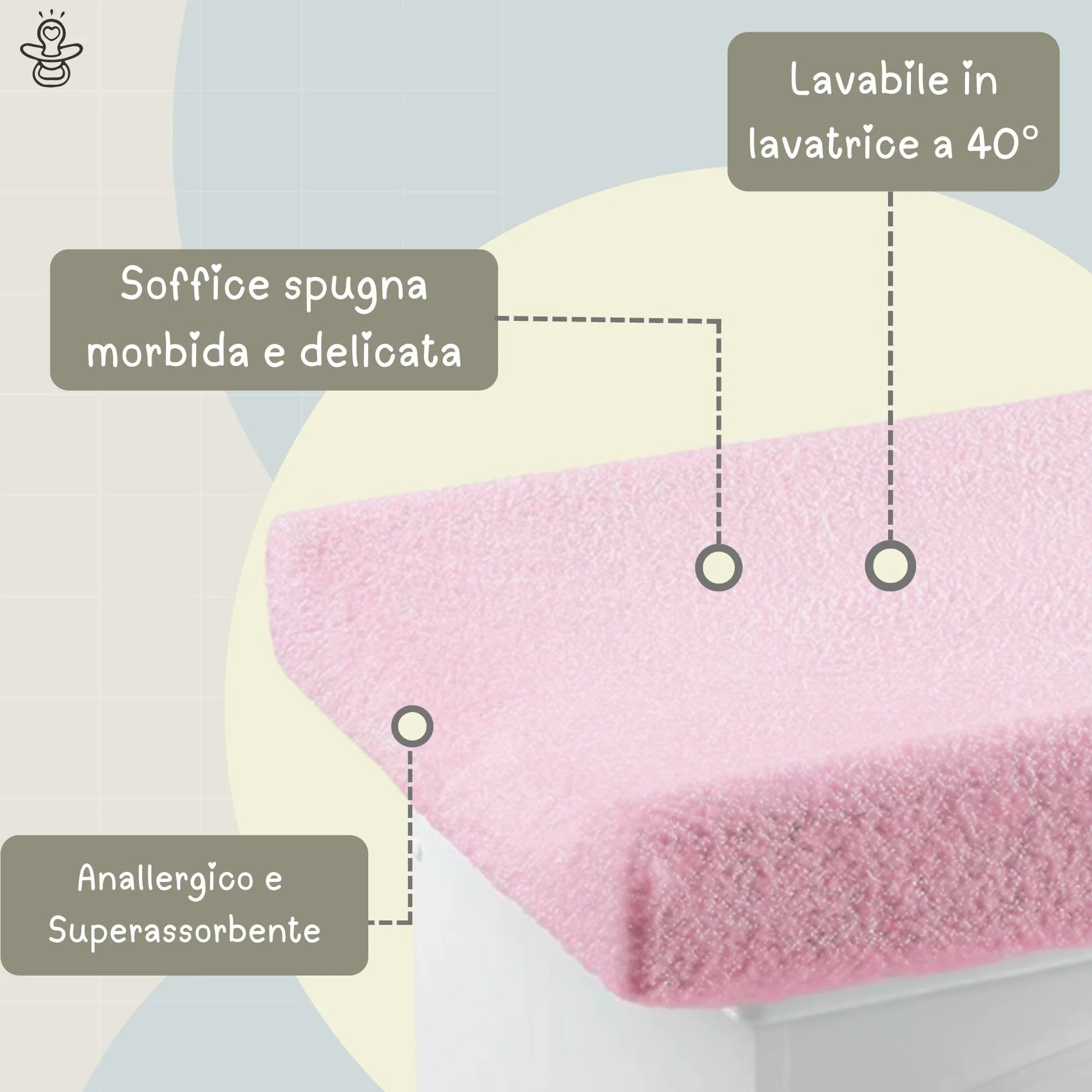 Babysanity Copri Fasciatoio Neonato Universale In Spugna 100% Cotone Dona al Tuo Fasciatoio Neonato una sensazione di Asciutto e Fresco 100% Made in Italy (Rosa)