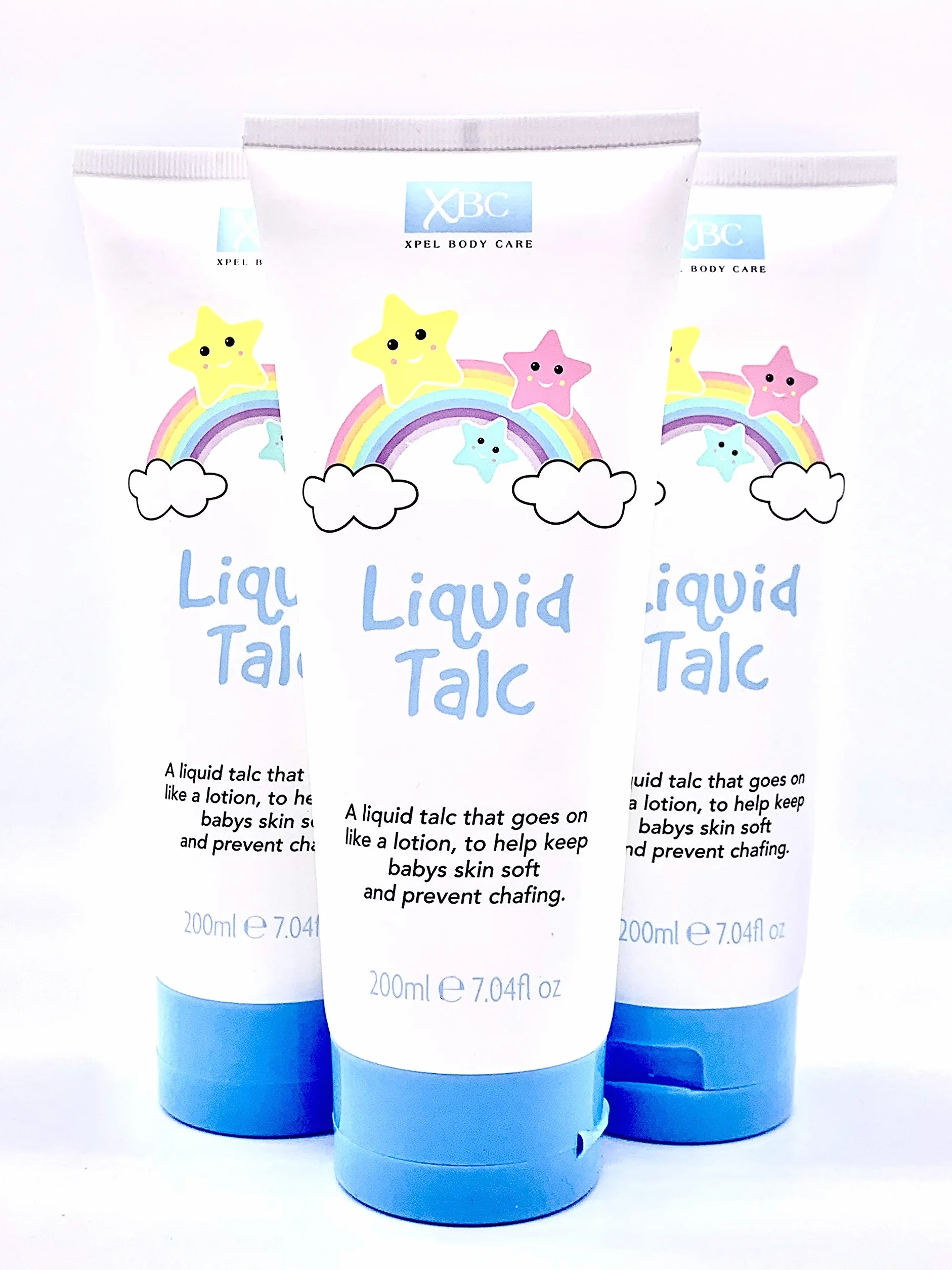 XBC Pacchetto talco liquido - 3 tubi da 200 g. Un talco liquido che agisce come una lozione. Mantiene la pelle del bambino morbida e previene gli sfregamenti