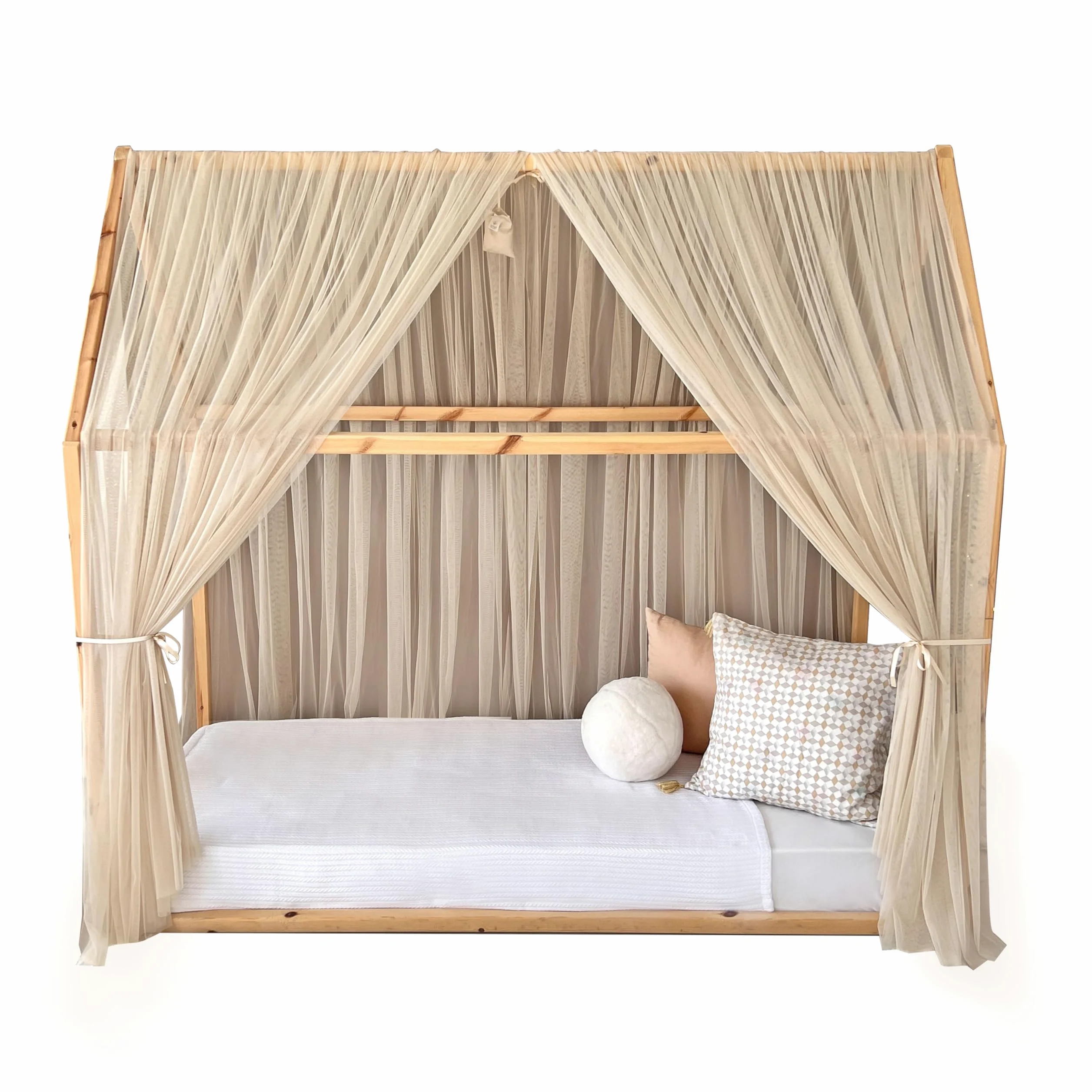 Tenda a baldacchino per letto della cameretta dei bambini, decorazione per letto montessori, tenda da gioco in morbido tulle per bambini (beige, 300 cm, senza accessori)