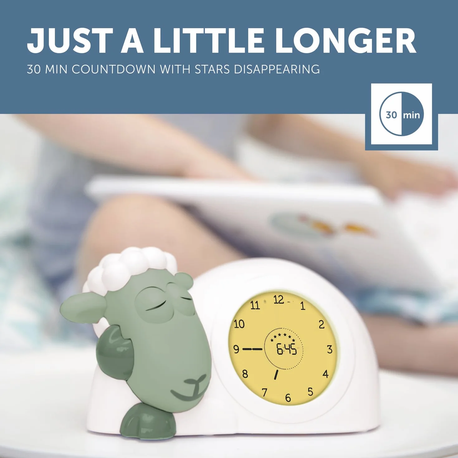 ZAZU Orologio Sam The Lamb – Orologio da letto e luce notturna per bambini | Insegna al tuo bambino con indicatori visivi quando svegliarsi | Luminosità regolabile | Spegnimento automatico (Sage)