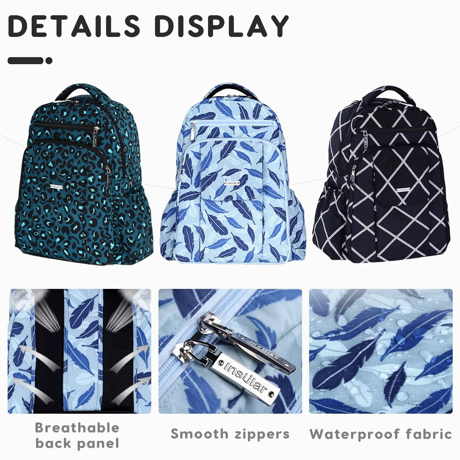 SONARIN Zaino Fasciatoio con Borsa Passeggino,Grande Capacità Borsa per Pannolini Impermeabile Zaino Mamma Neonato Borsa Fasciatoio da Viaggio con Fasciatoio & Ganci per Passeggino