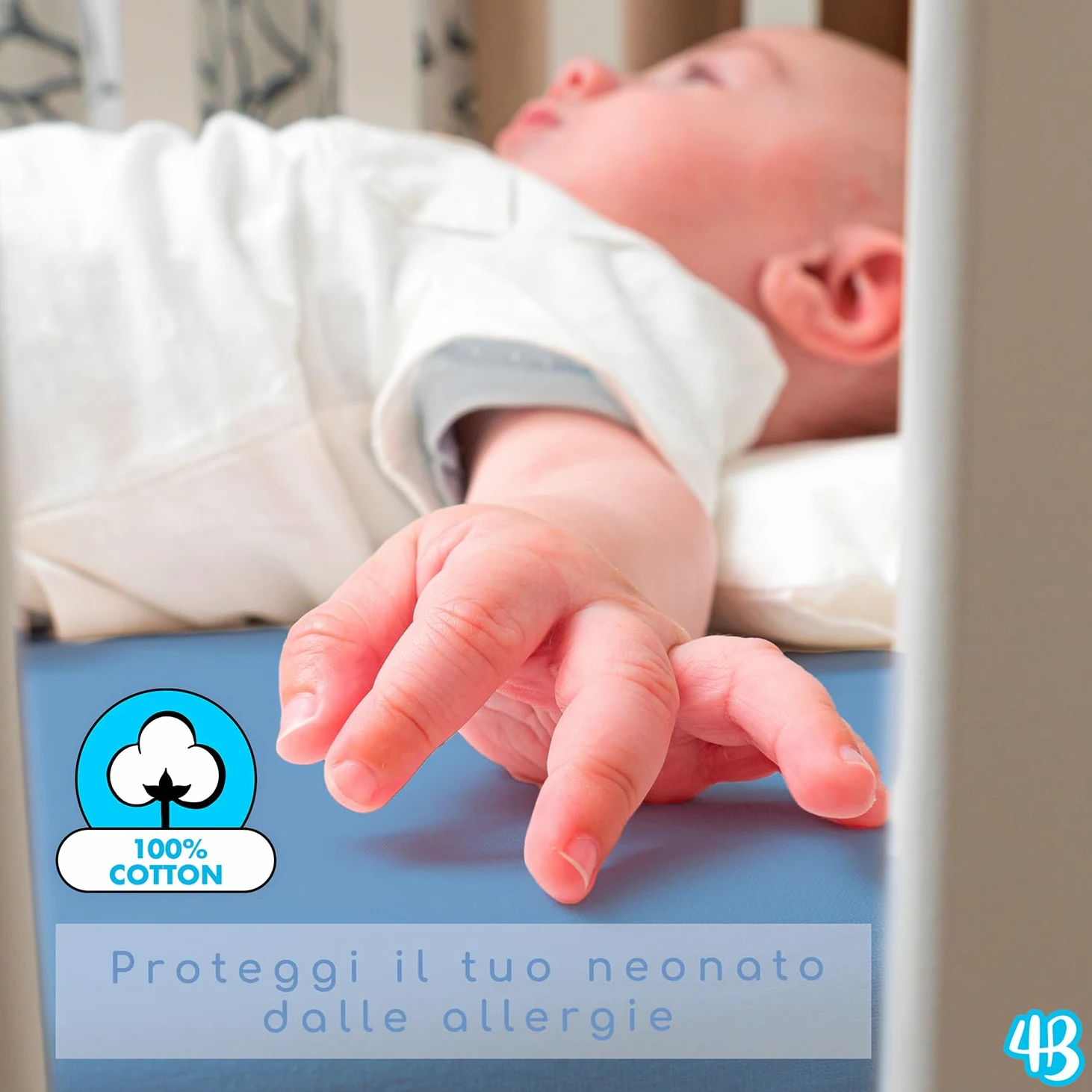 4BABIES - Set 4 Lenzuola Lettino Neonato 60x120 - Lenzuolo con Angoli per Culla in Cotone 100% Morbido Traspirante - Made in Italy OEKO-TEX - Pois Blue, Smoke Blue, Azzurro e Blu