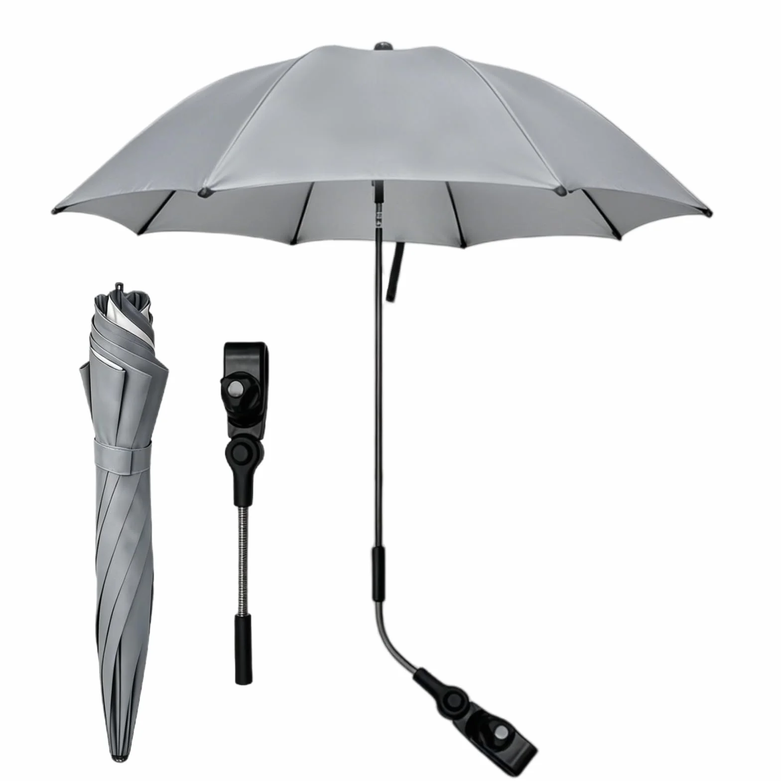 Ombrellino Passeggino Universale, Ombrellino Parasole Passeggino Anti UV 50+, Ombrello Parasole Passeggino con Un Manico, Ombrellone per Passeggino per Carrozzina e Passeggino-Grigio