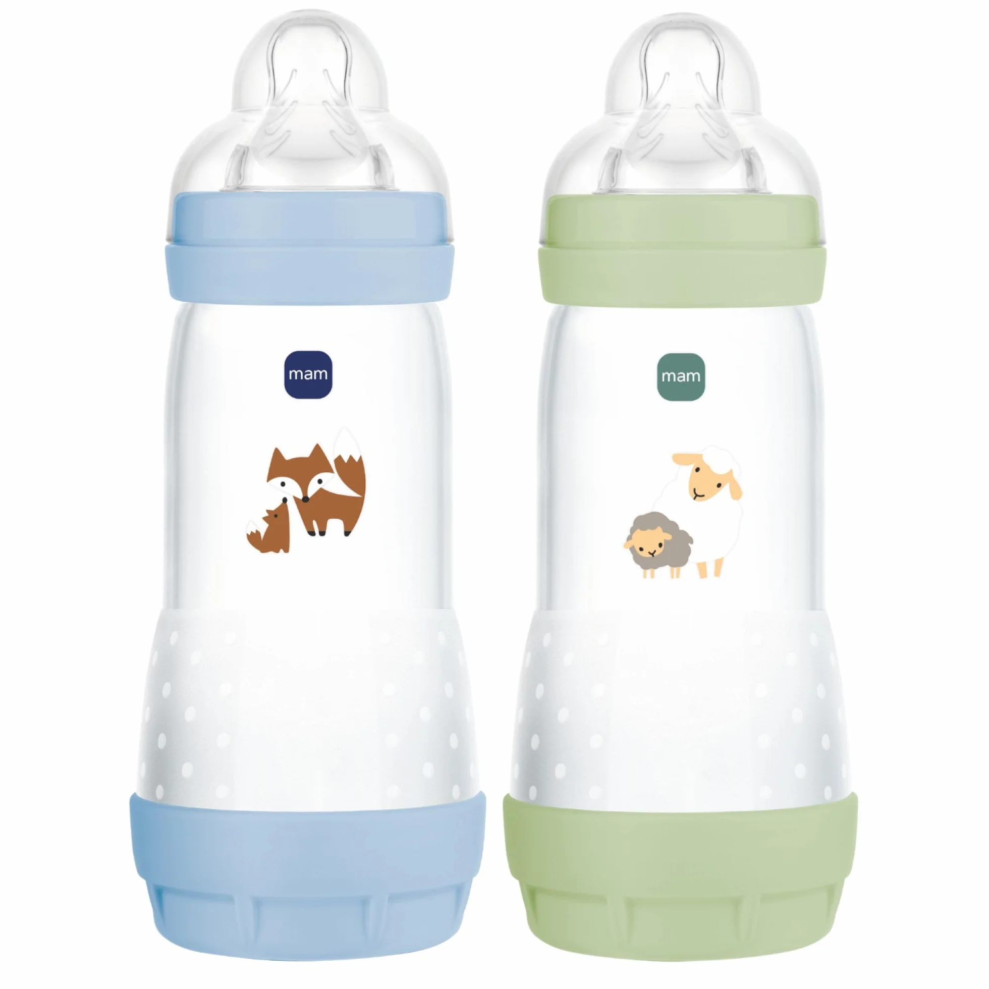 MAM | Set di 2 biberon Easy Start Anti-Colica 4+ mesi a flusso rapido (2 x 320 ml) Oceano + Sabbia - Biberon per ridurre le coliche e il disagio del bambino - Biberon per l'allattamento