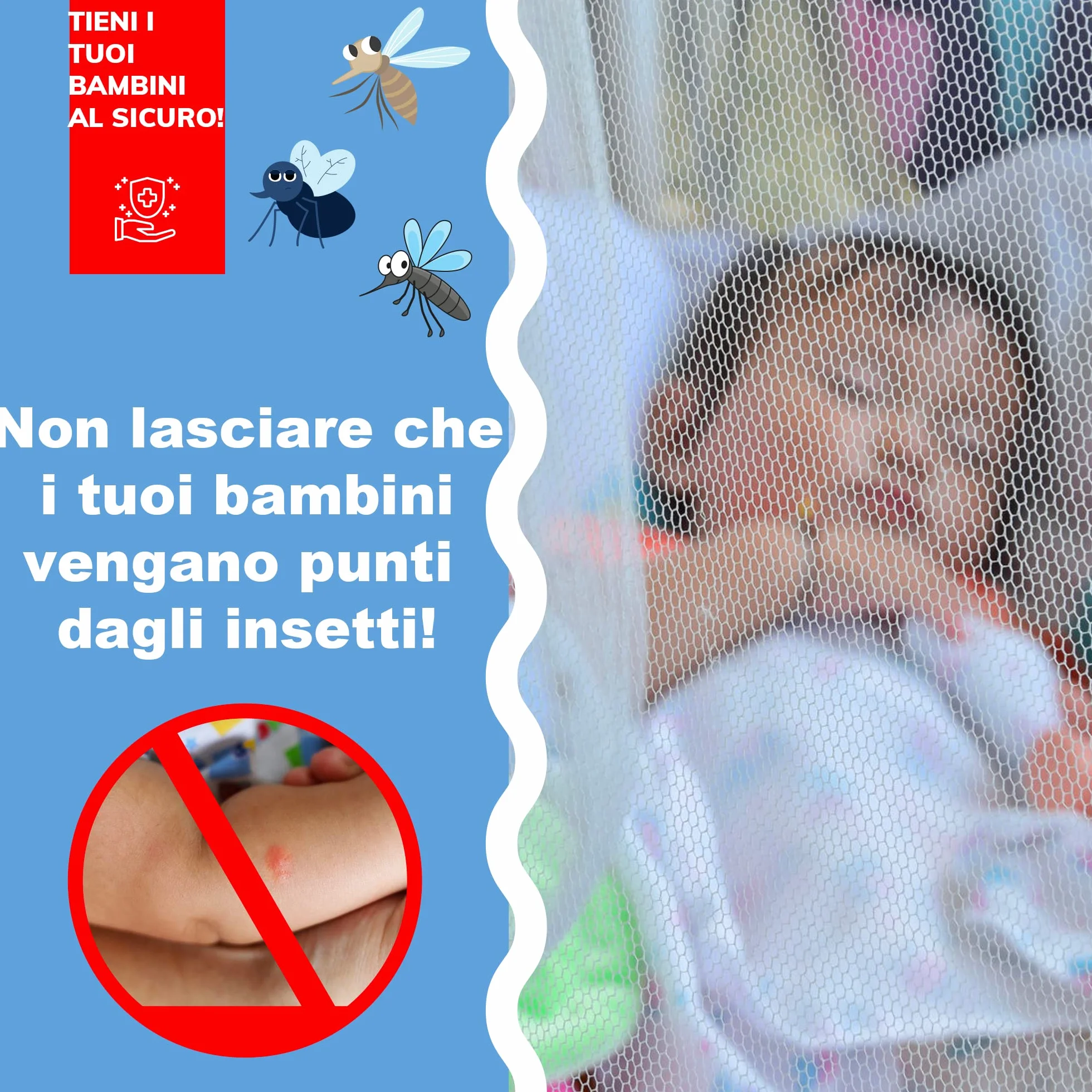 Zanzariera Universale TRANQUILISAFE® - Zanzariera per carrozzina, passegino, culla e lettino neonato di tutte le dimensioni - Protezione Antizanzare e Anti mosche - borsa di stoccaggio GRATUITA