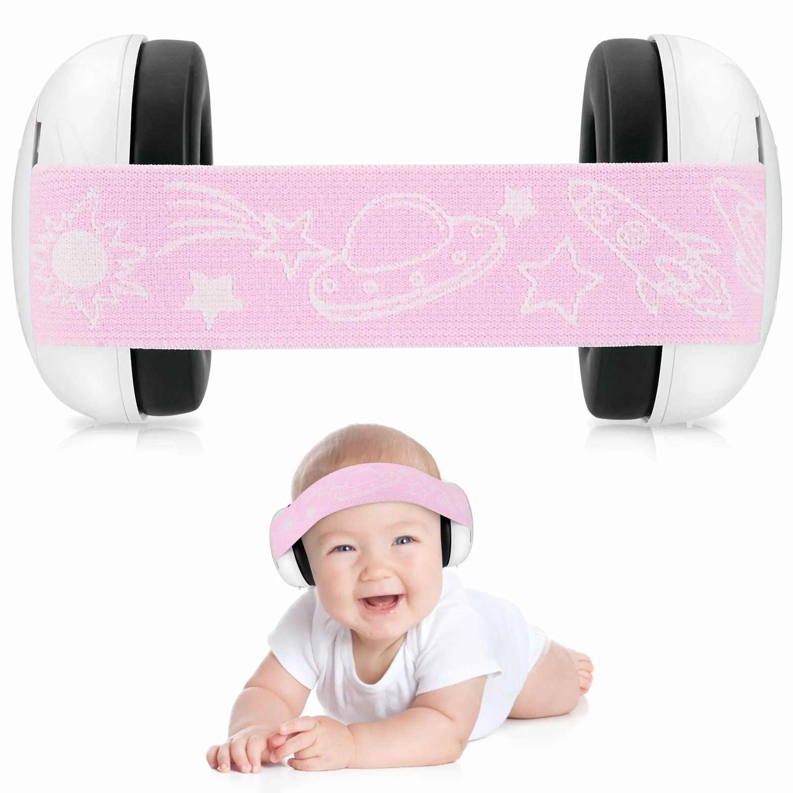 Baby Ear Defenders e protezioni, protezioni per le orecchie dei bambini con morbido cuscino regolabile paraorecchie a cancellazione di rumore per bambini compresa tra 3 mesi e 2 anni 25dB, rosa