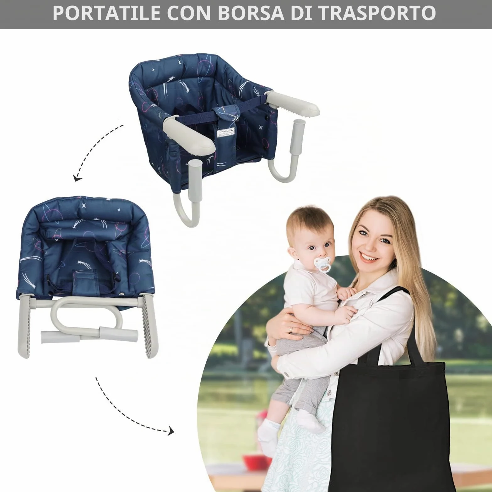 Seggiolino da Tavolo Bambini Portatile Pappa, Sediolina da Tavolo per Bambini Baby Pieghevole con Cintura di Sicurezza per Viaggio，6-36 mesi,15KG-Blu