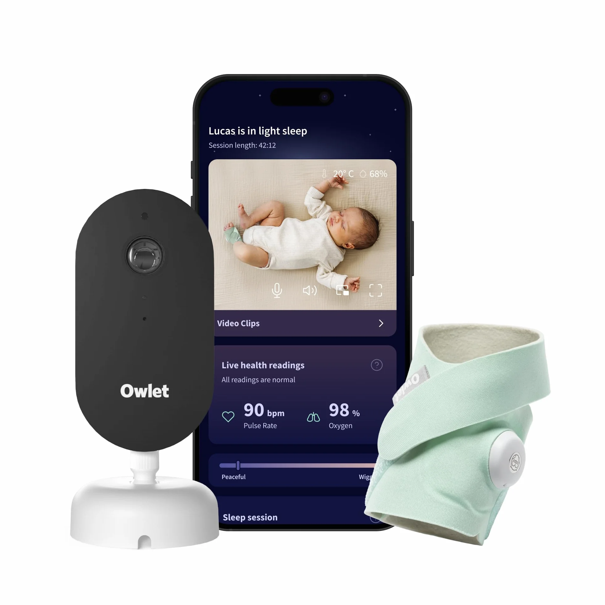 Owlet Dream Duo™ 3 - Dream Sock Mint + Dream Sight - Sistema di monitoraggio intelligente per la salute dei bebè