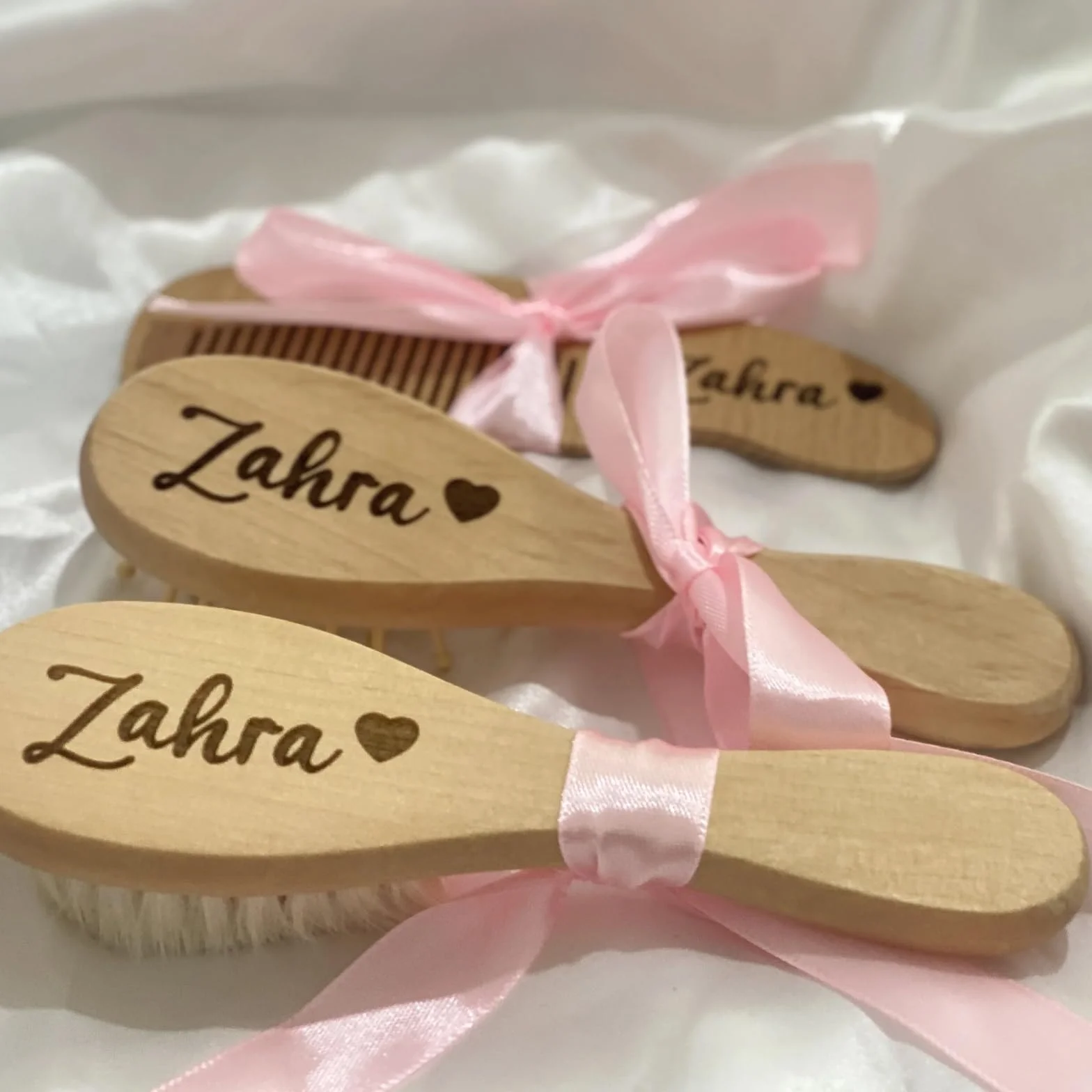 Set Da 3 Pezzi Set Di Spazzole E Pettini Personalizzati Personalizzati For Neonati, Spazzola For Capelli For Bambini, Pettine In Legno Bambini, Cuffia For Culla, Spazzola Con Setole Di Capra Naturali