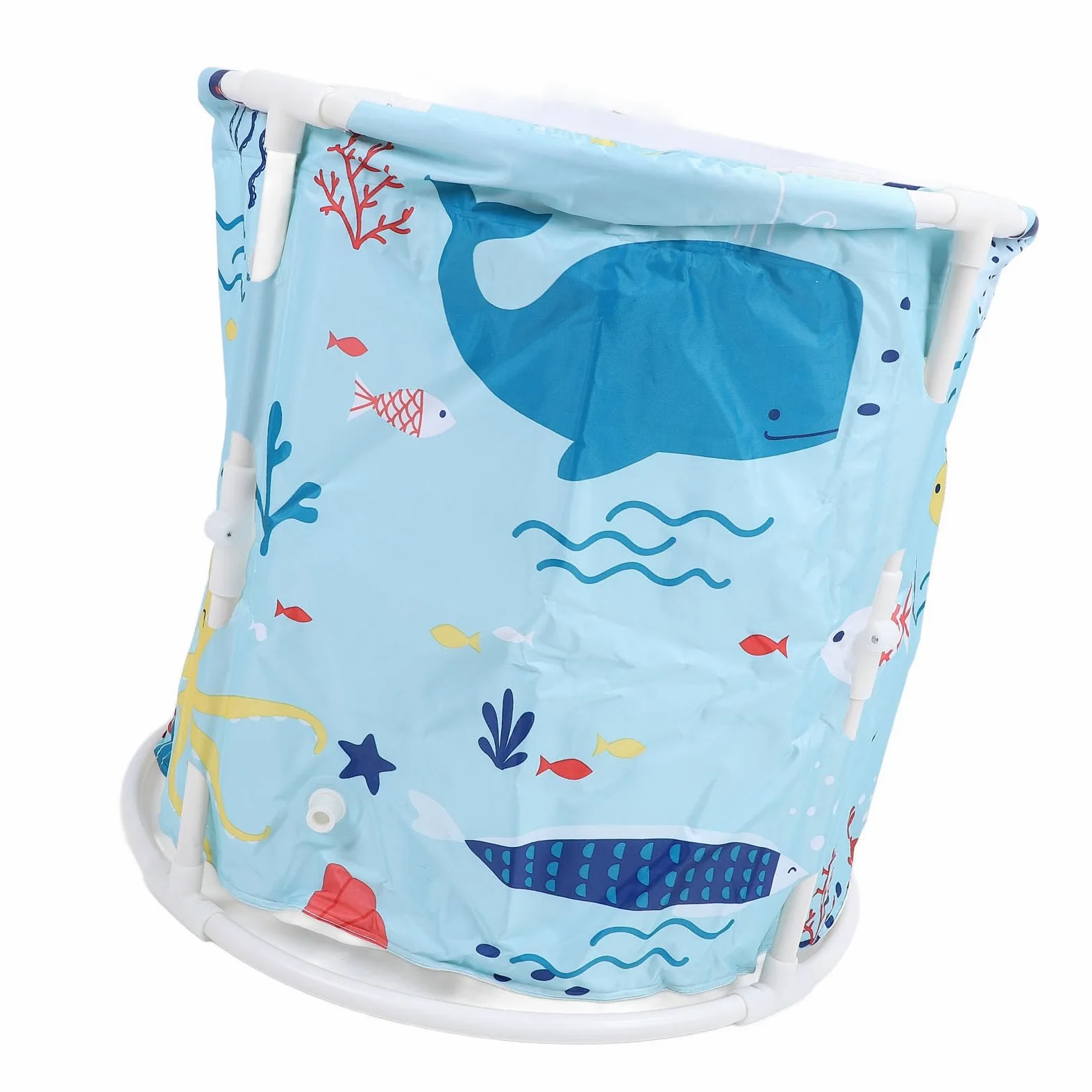Vasca da Bagno Pieghevole in PVC con Tubo e Cuscino, per Adulti,
