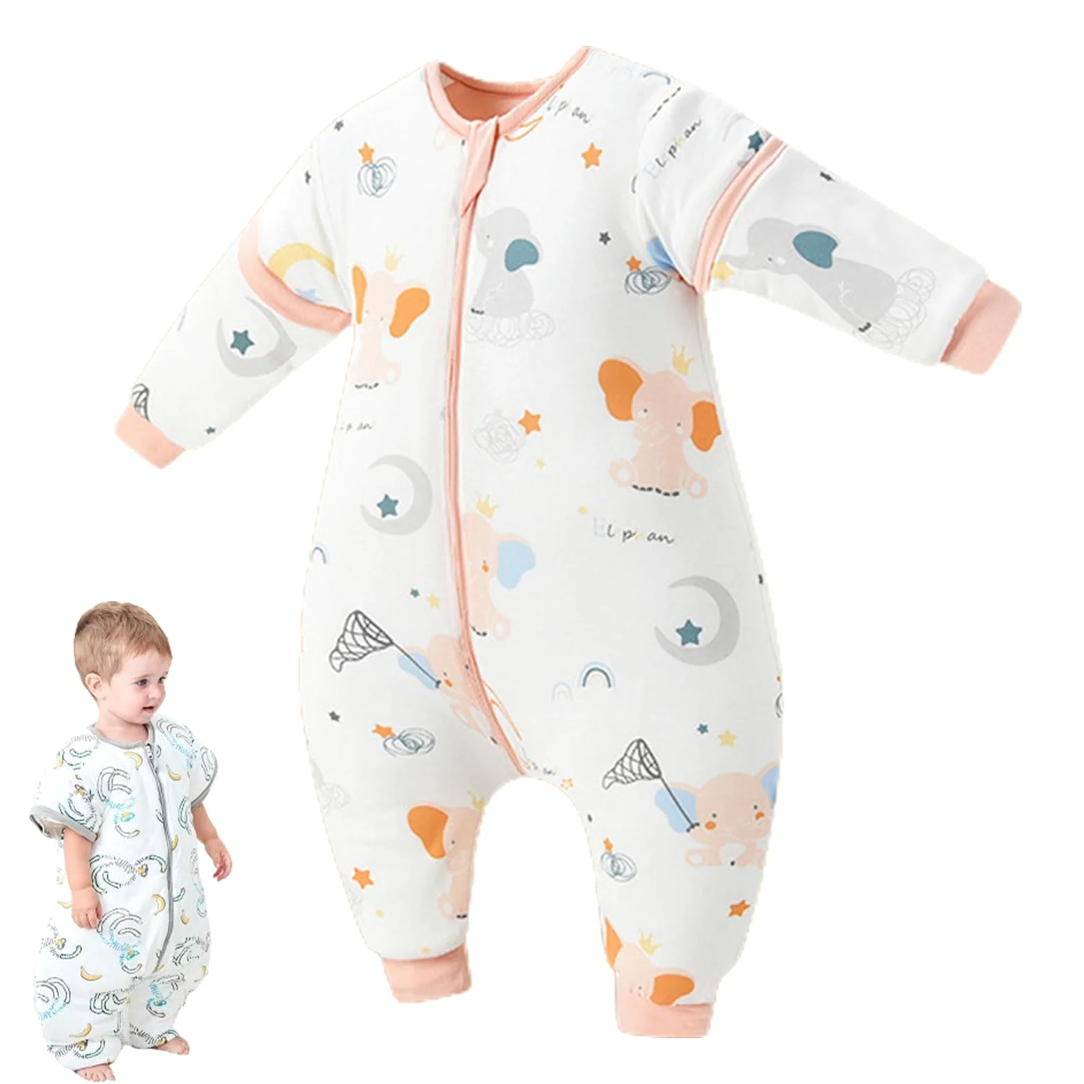 Sacco a Pelo Bambino Anti-calci,sacco a pelo per bambini maniche staccabili, in cotone biologico, extra morbido, per ragazzi e ragazze,Morbido Cotone Sacco Nanna Neonato