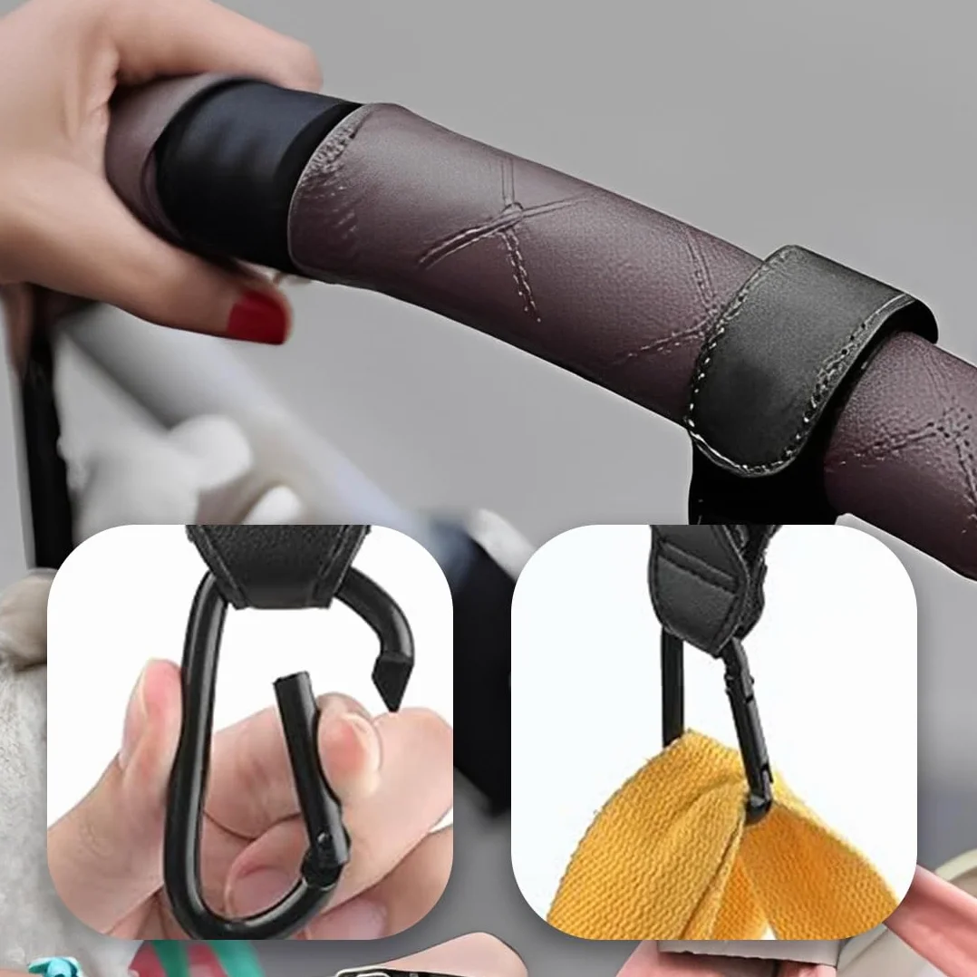 Bikprst Ganci Per Passeggino In Pelle Nera - Ganci Per Carrozzina E Passeggino Pluri-Premiati - Pensati Per Le Mamme, Amate Da Tutti - 2 Ganci Per Carrozzina