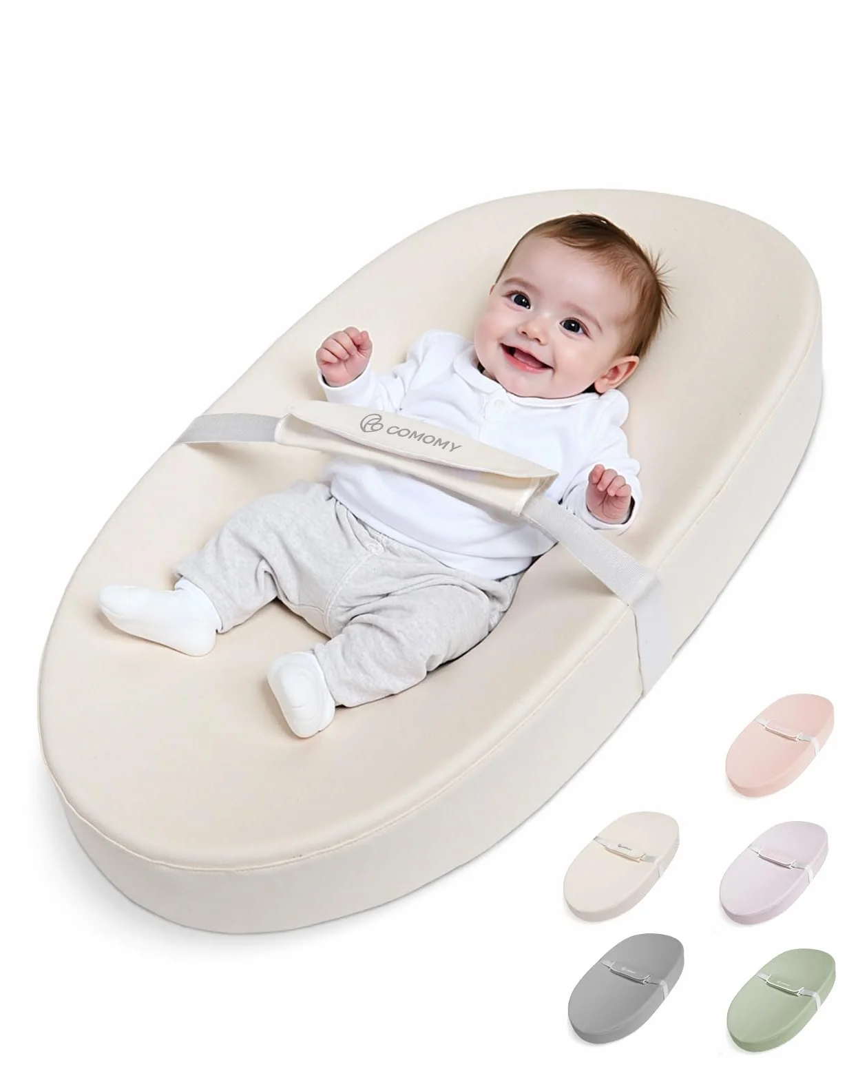 COMOMY Materassino Fasciatoio in Pelle Vegana, 80 x 40 cm, Impermeabile e Lavabile, con Cintura di Sicurezza e Design Antiscivolo, Morbido Cuscino per Fasciatoio Leggero (Beige)
