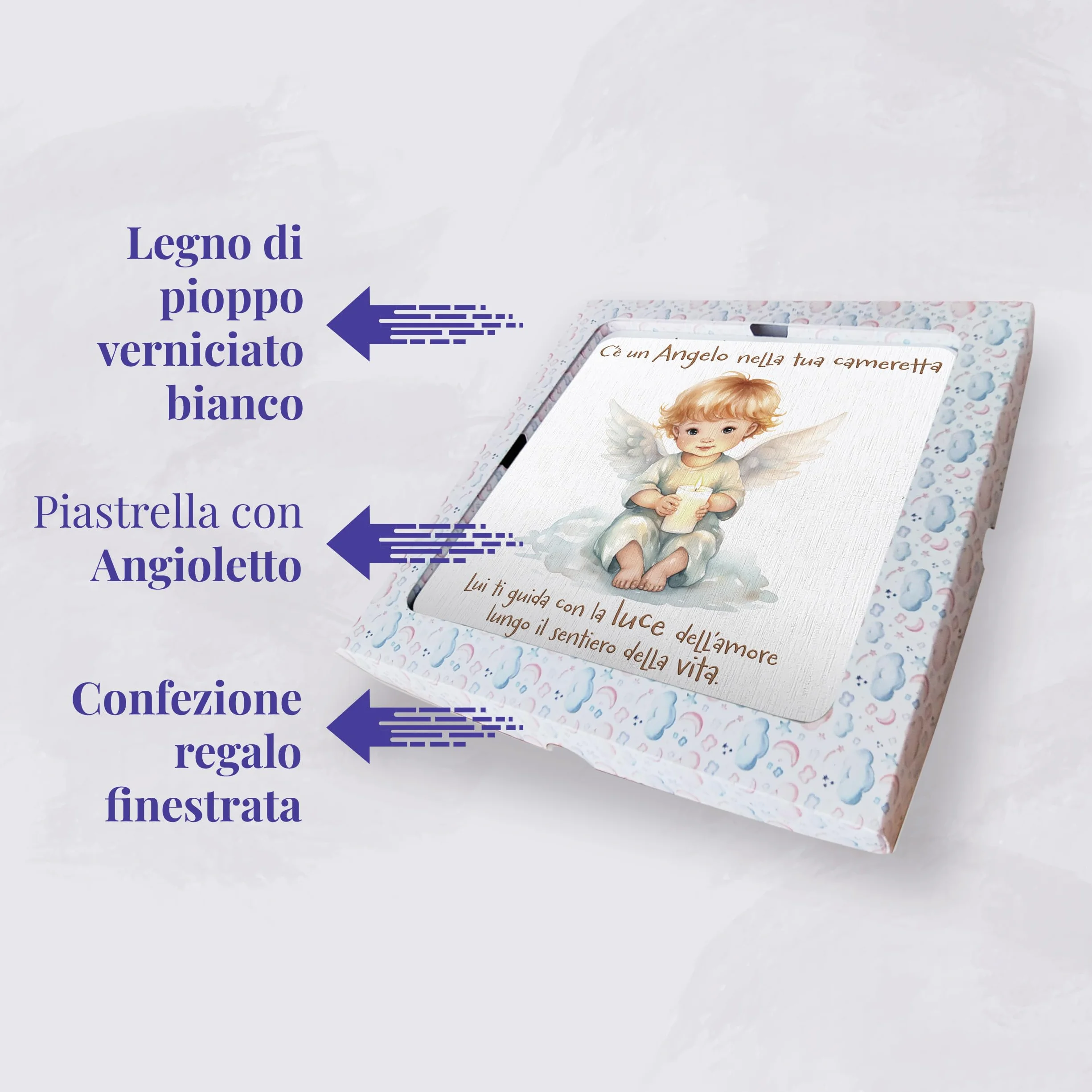 FRATELLI BONELLA - Quadro Angioletto con Candela per Bambini - Quadro in Legno 19x19 cm con Scatola Regalo - 100% Made in Italy