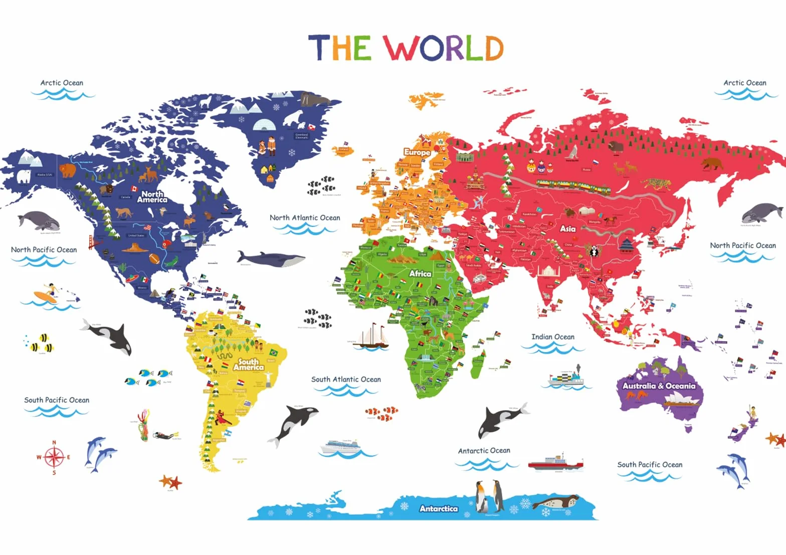 DECOWALL Mappa del Mondo Adesivo da Parete – Adesivo Removibile per Bambini, Decorazione Educativa per Camera da Letto, Stanza dei Bambini e Soggiorno (SG2-115)