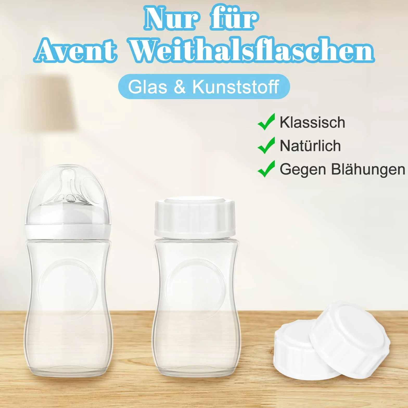 6 chiusure per bottiglie di vetro Philips Avent, coperchio anti-colica con anello di tenuta, chiusura per bottiglie, accessori per viaggi e conservazione (5 cm, bianco)
