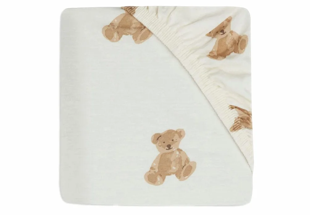 Jollein 511-507-66095 - Lenzuolo con angoli orsacchiotto, 60 x 120 cm, colore: Bianco