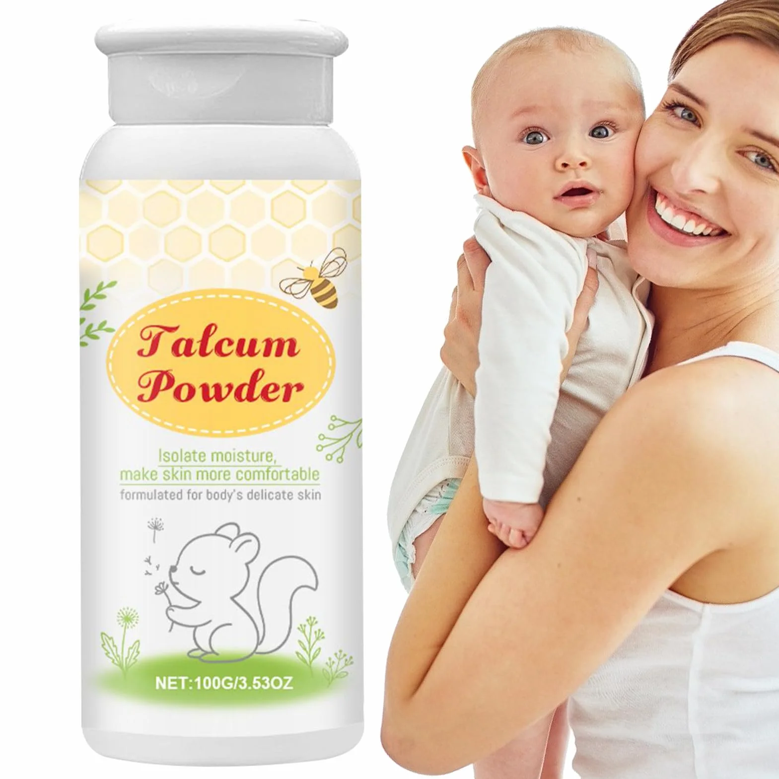 Baby Powder, talco naturale per bambini, 100 g di talco clinicamente testato, formula delicata di amido di mais, sollievo lenitivo dopo la doccia, formulato per essere delicato sulla