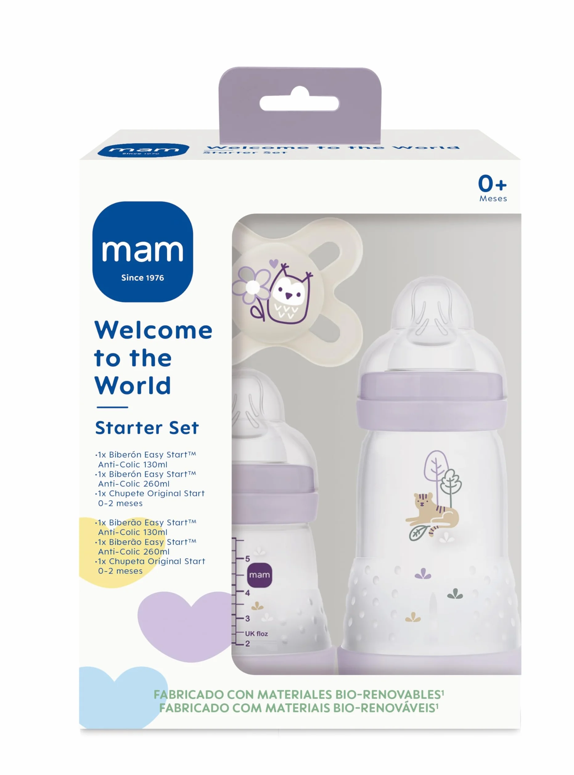 MAM Set de Recién Nacido, Set Regalo, Incluye: 1 Biberón Anticólico de 130ml, 1 Biberón Anticólico de 260ml, 1 Chupete Original Start, a partir de 0 meses, Rosa